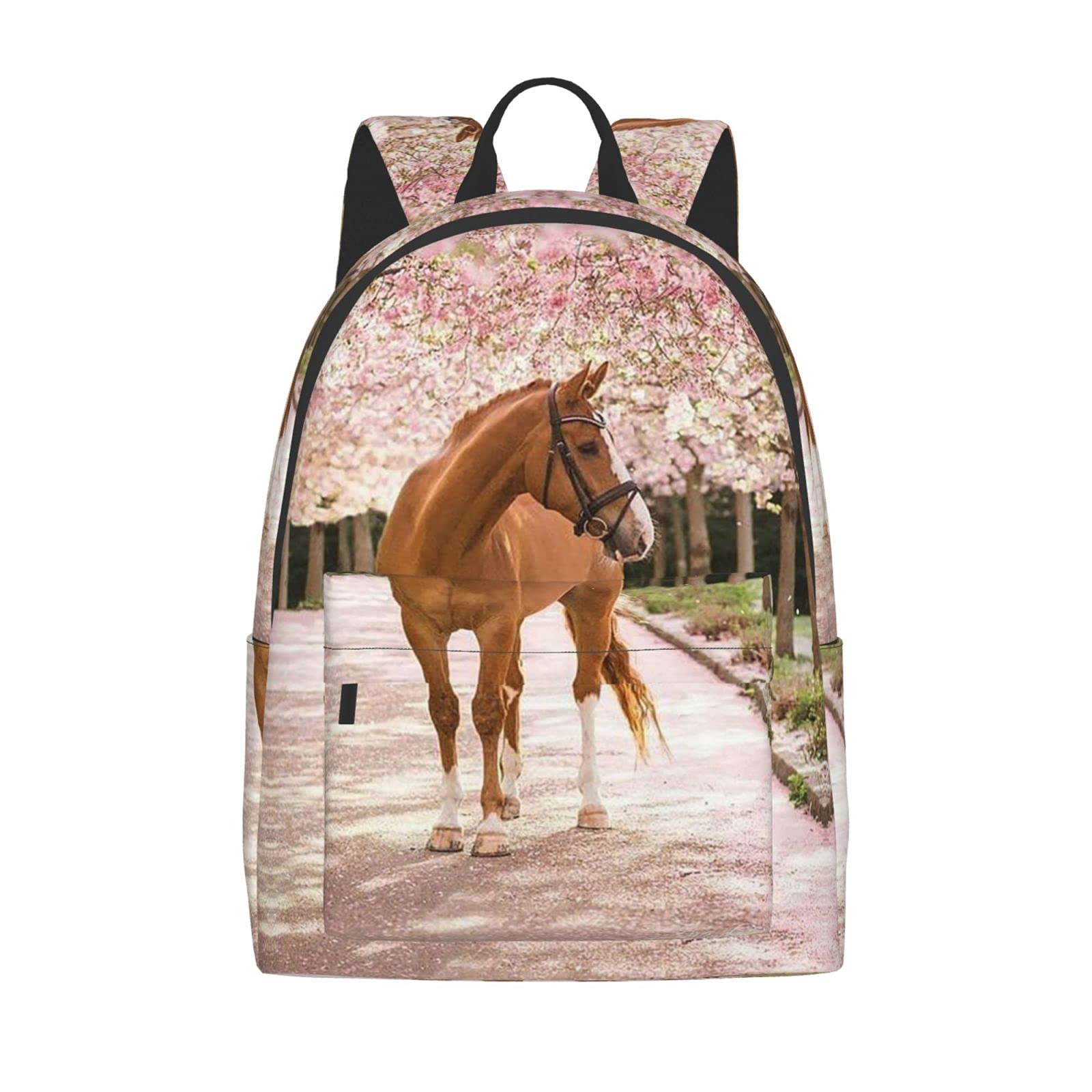 FeHuew16 inch backpack 3D Horse Flowers Cherry Laptop Backpack Full Print School Bookbag Shoulder Bag for Travel Daypack