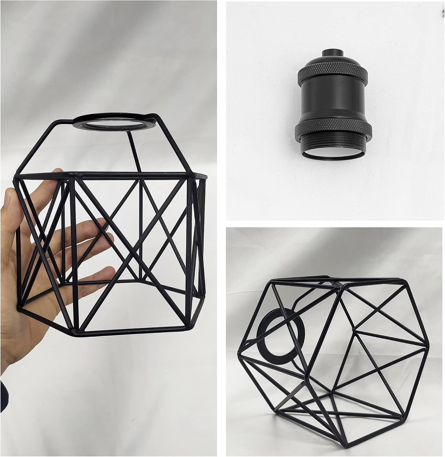 Kiven H System Track Lighting Heads, Vintage Loft Design Track Lighting Heads with Flexible Light Arm, Black Basket Cage Track Mount Light for Kitchen Island Shop Bar, Matte Black Socket - 3 Pack