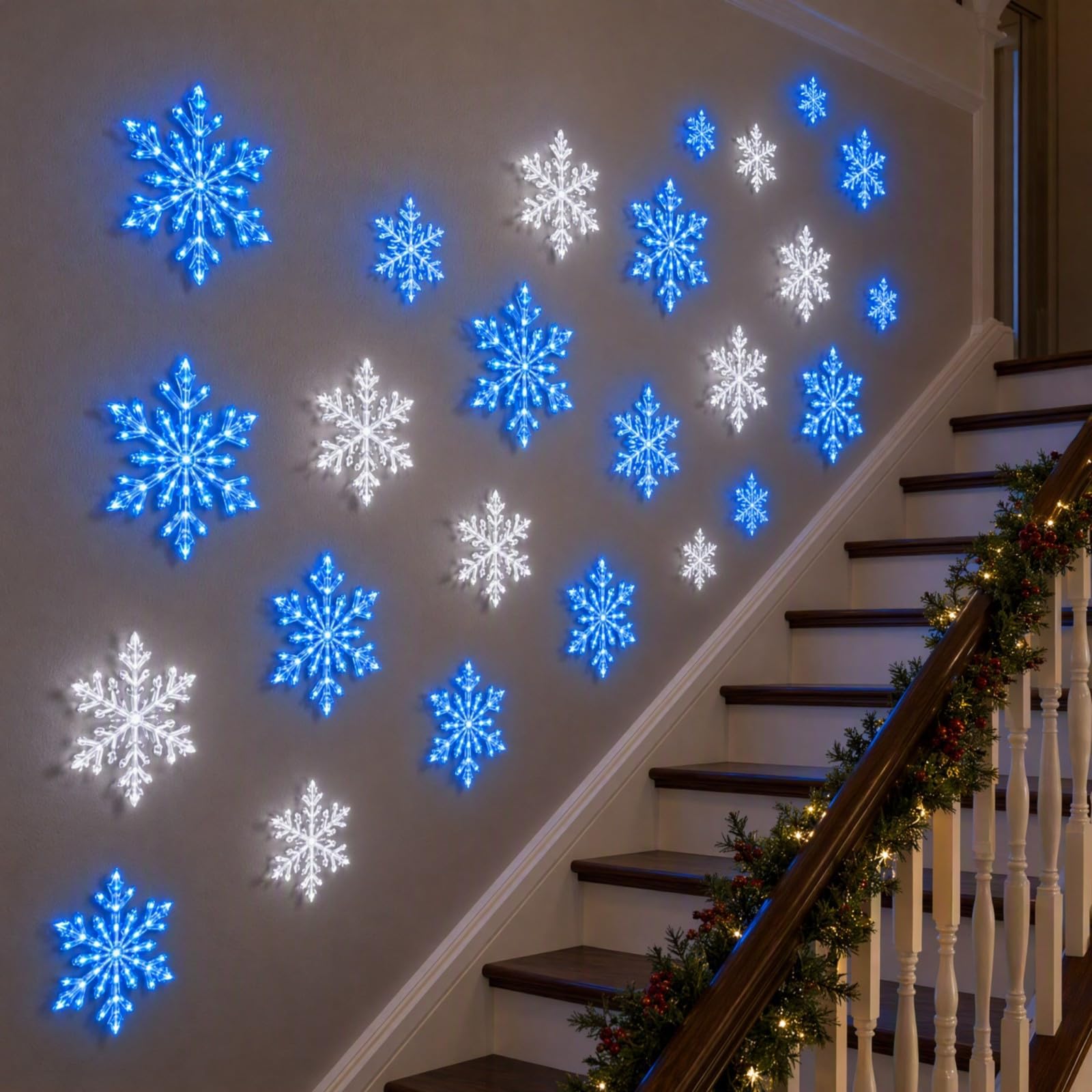 Light up Snow Flake,12pcs LED Snowflake Wall Lights,18cm，Multicolour