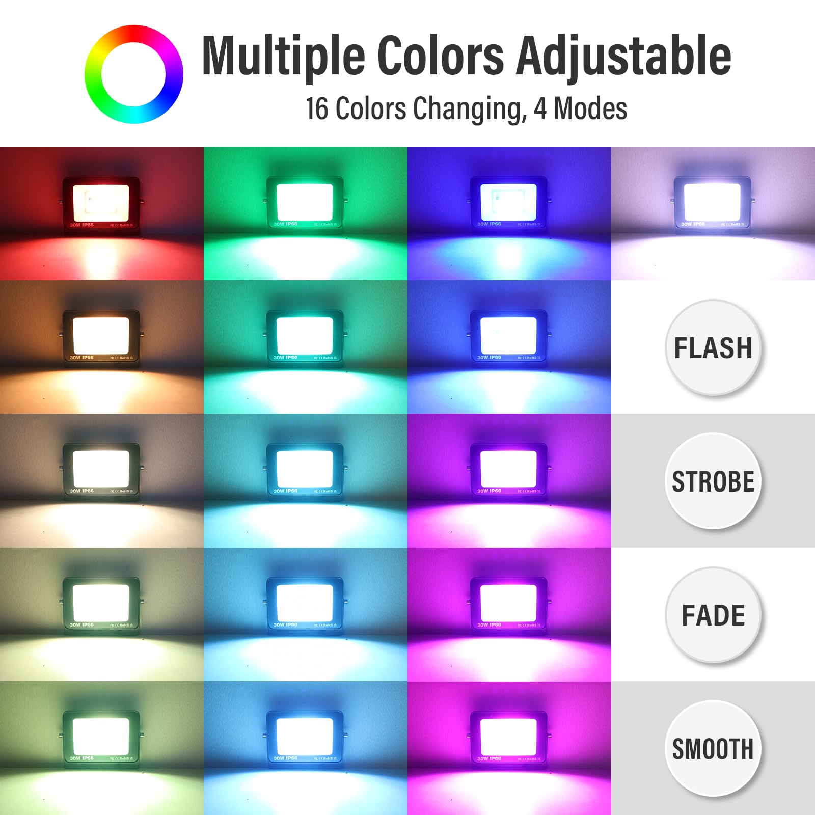 4 x 30W RGB Proiettore LED da Esterno con Telecomando, 16 Colori 4 Modalità Funzione di Memoria Proiettore da Esterno per Interni, Faretto LED Impermeabile IP66 per Giardino, Patio Terrazza