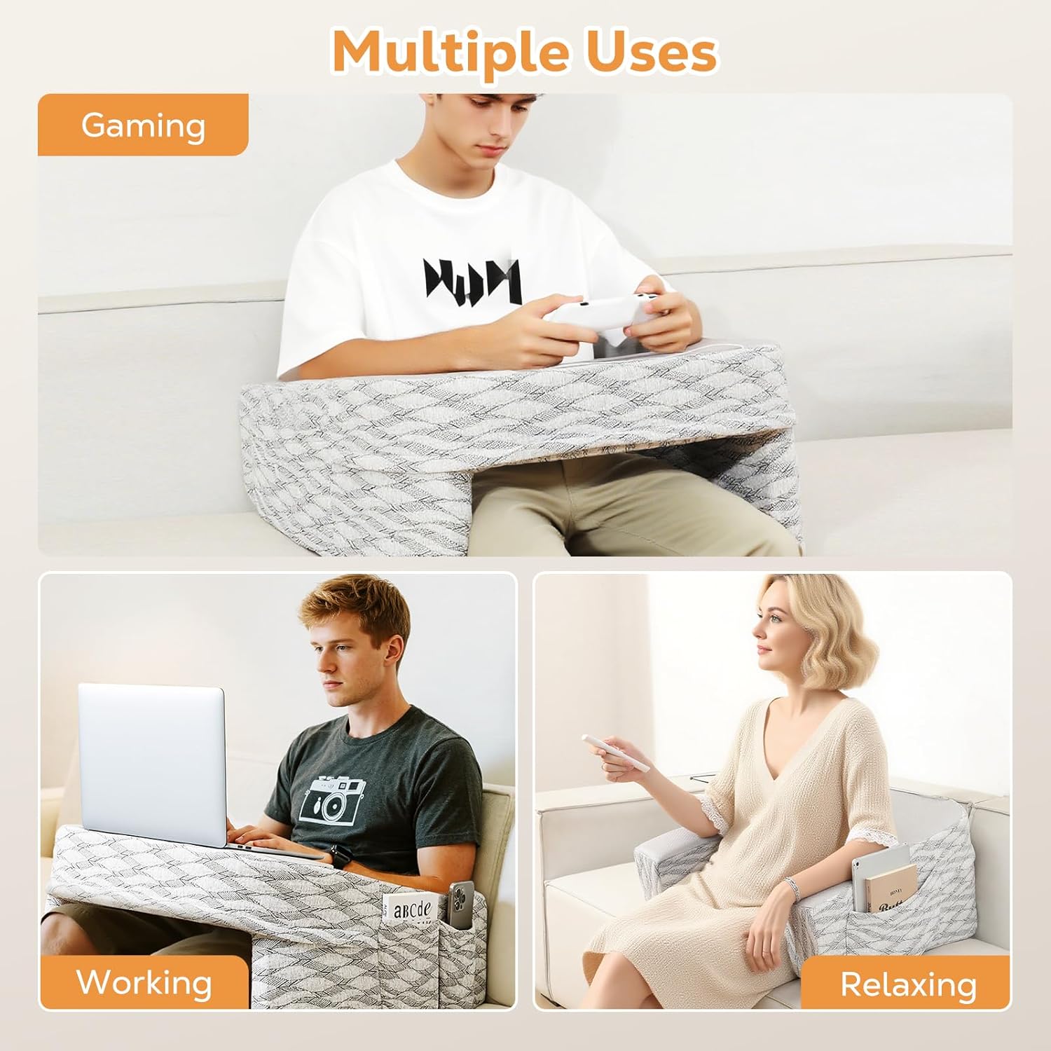 Reading Pillow for Lap Desk, Memory Foam Gaming & Working Pillow, Extra Large Laptop Lap Desk for Working, Crocheting, Playing Gaming in Bed Couch (Ash Grey)