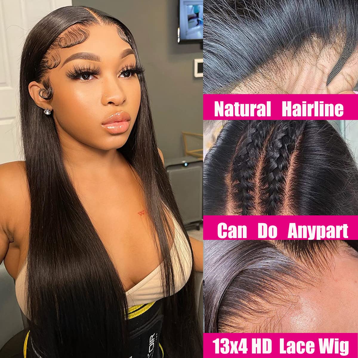 Straight Lace Front Wig Brazilian Human Hair 13x4 Lace Frontal Wig HD Transparent Pre Plucked With Baby Hair (26inch)