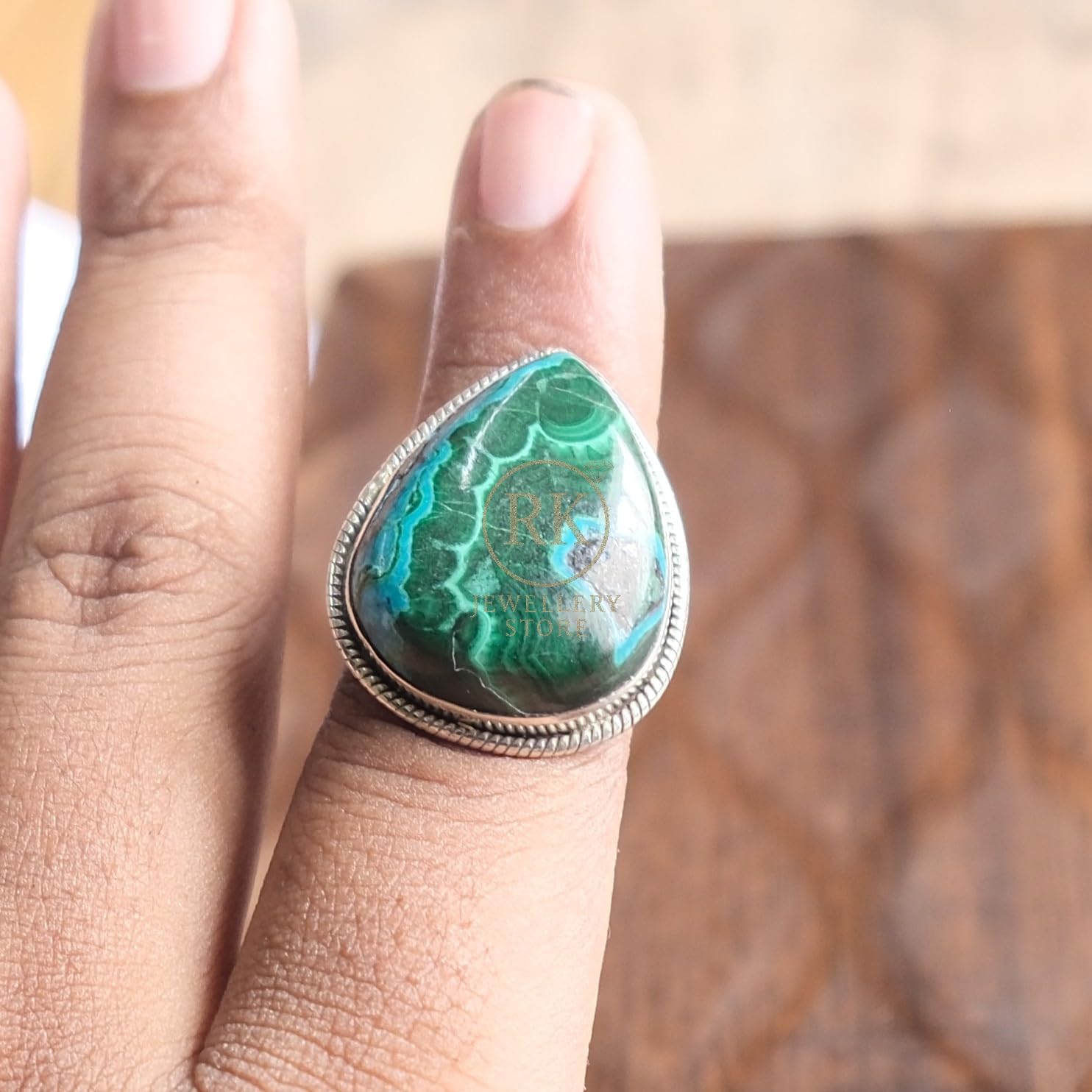 Pear Chrysocolla Malachite Ring 925 Sterling Silver Handmade Stacking Ring Jewelry Gift For Women