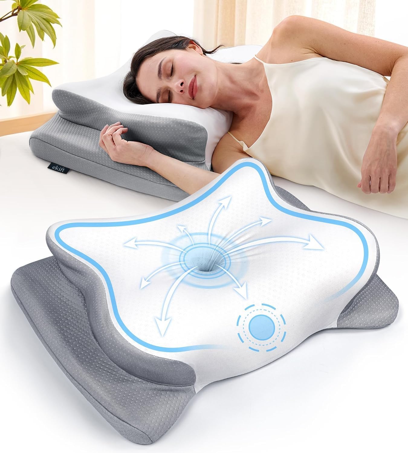 Ease Now Cervical Neck Pillow for Pain Relief, Beauty Sleeping Cooling Pillow for Side Back Stomach Sleeper, Odorless Memory Foam Bed Pillows Deep Sleep,Ergonomic Orthopedic Contour Neck Support