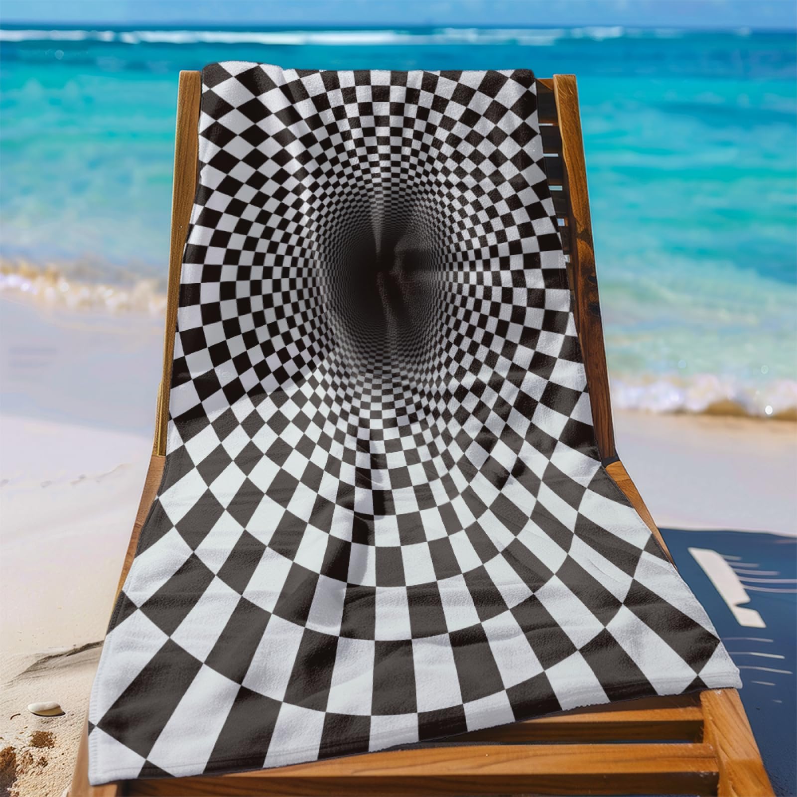 Serviette de PiscineMosaïque Noire Blanche Serviette Fouta Plage Stylée Personnalisée pour Adultes, Légère Séchage Rapide Anti-Sable, Adaptée Aux Voyages,Yoga et Vacances 100x180 cm