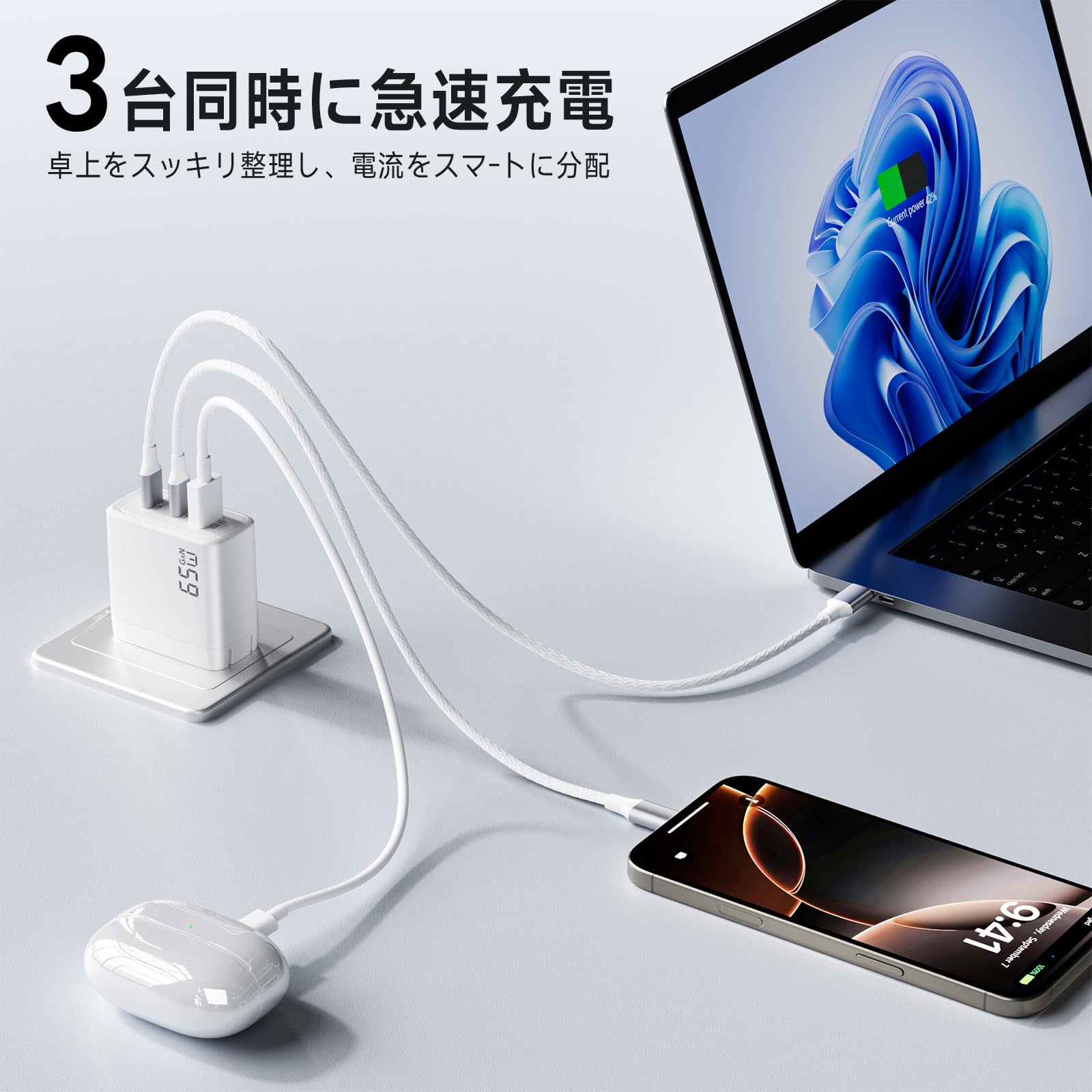 Amazon.co.jp: PD 65W 急速充電器 type-c【3台同時に急速充電・超軽量
