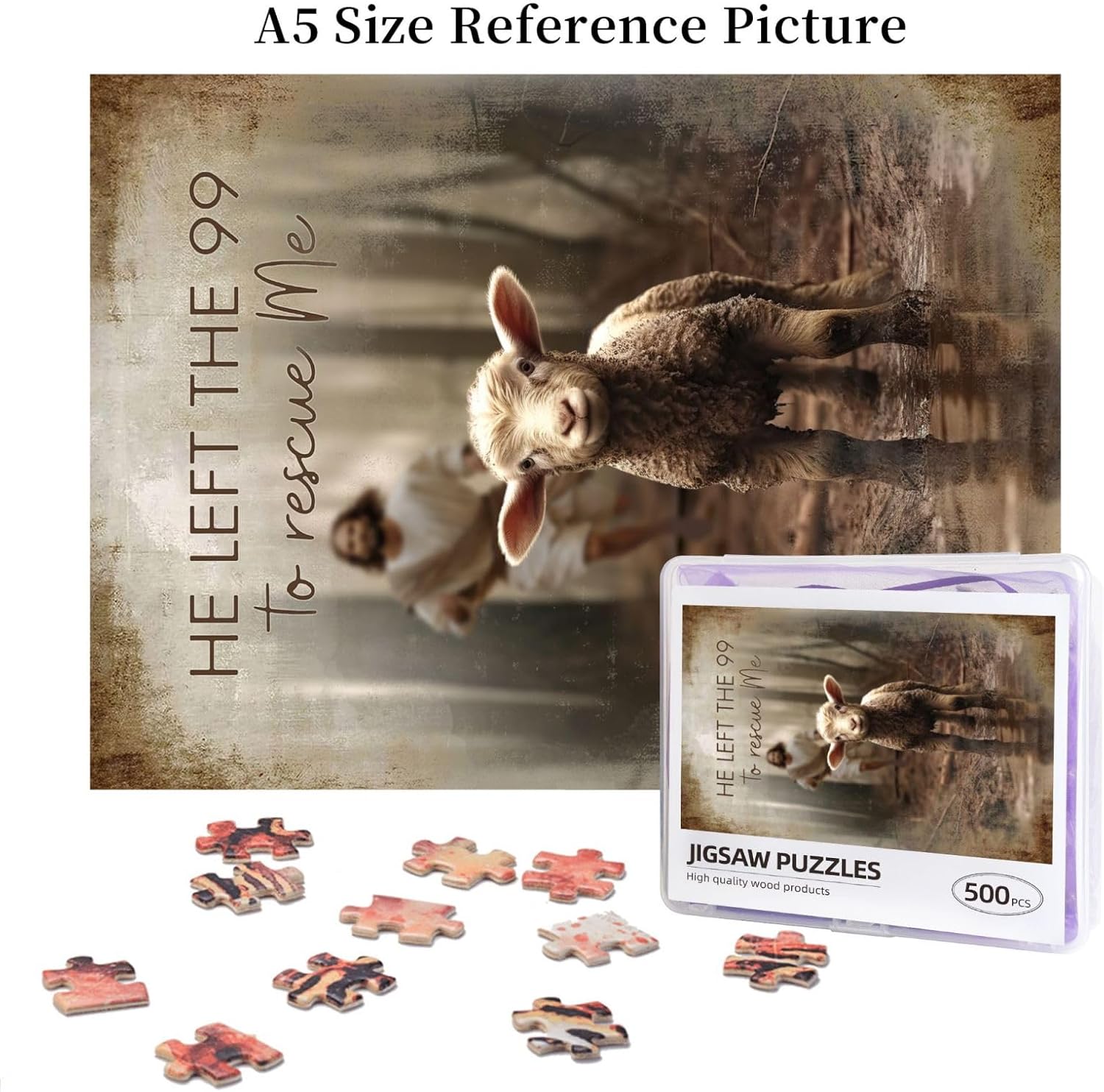 Christian Jesus and Lamb Puzzles for Adults 500 Pieces Jesus Running After Lost Lamb Jigsaw Puzzles Religious Wooden Puzzle Family Activity Puzzle for Easter Christmas