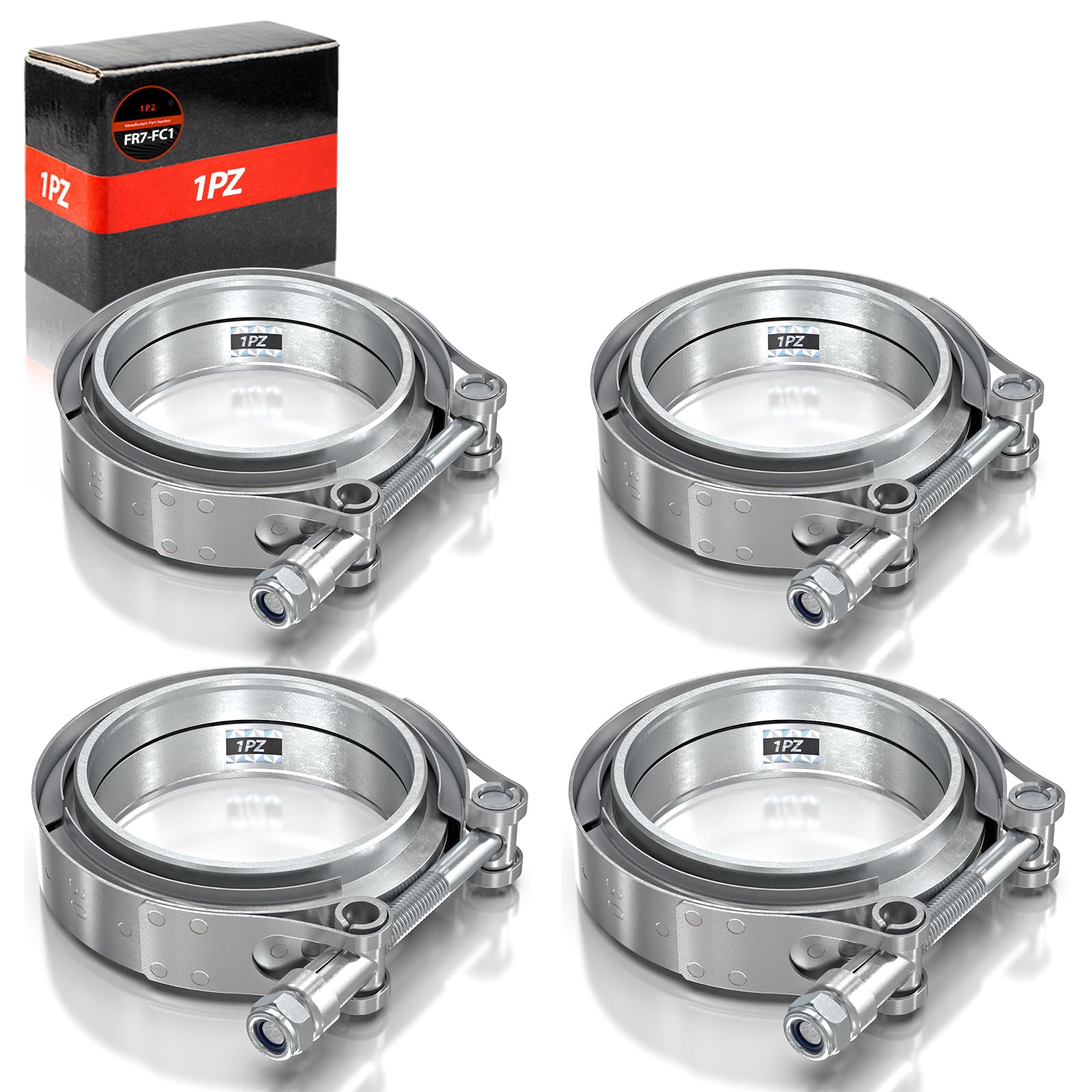 1PZ FR7-FC1 Kit de Bride de Serrage en V-bande 3.0 pouces (76.2 mm) en Acier Inoxydable, V-Clamp pour Tuyau d'Echappement, Compatible avec Turbos, Ensemble de Colliers Universels (2 pièces)