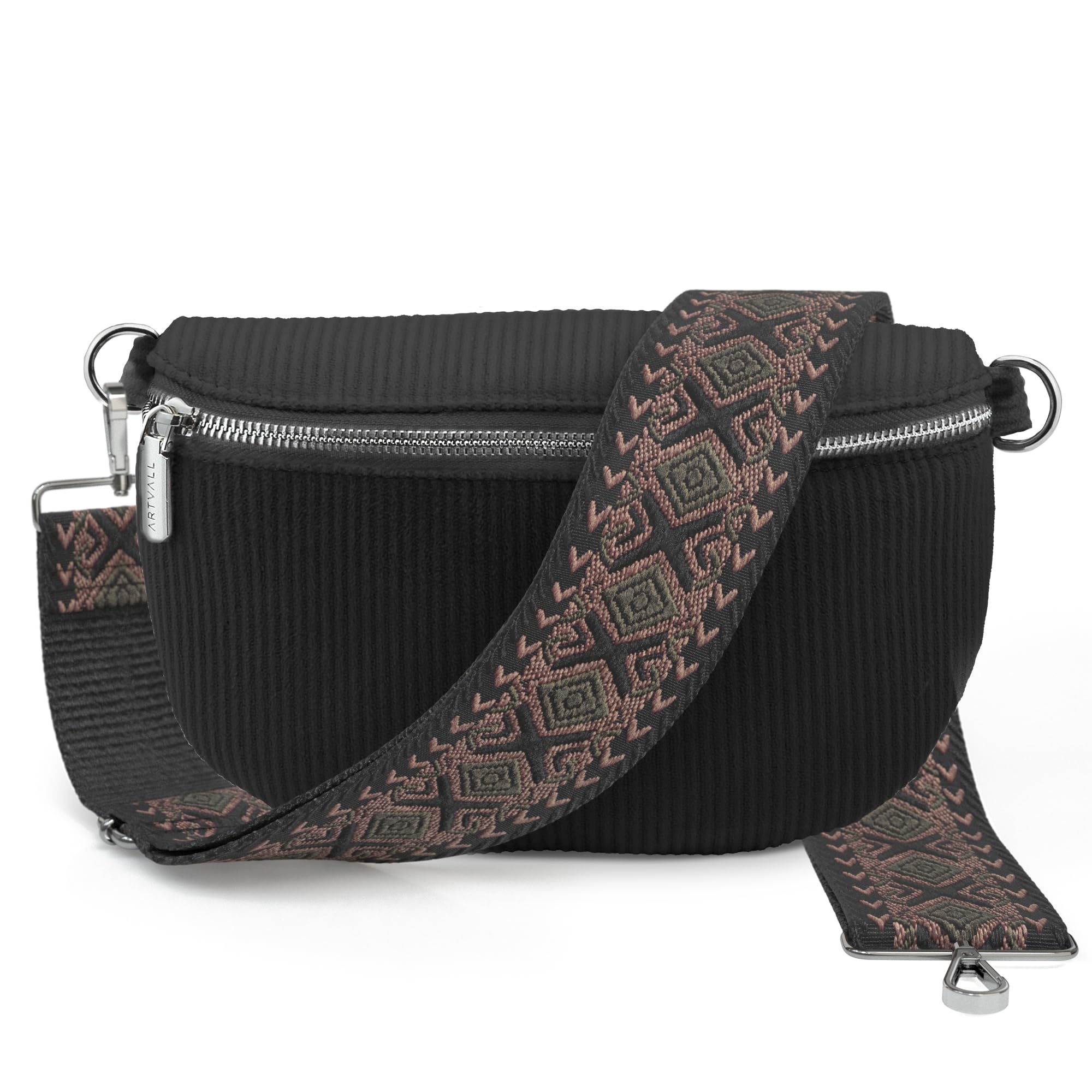 Umhängetasche Cord Tasche Handtasche weiche Cordtasche Bauchtasche Klein mit Schultergurt Design Taschenband abnehmbar verstellbares Riemen Crossbody Bag Hüfttasche Damen mit Reißverschluss