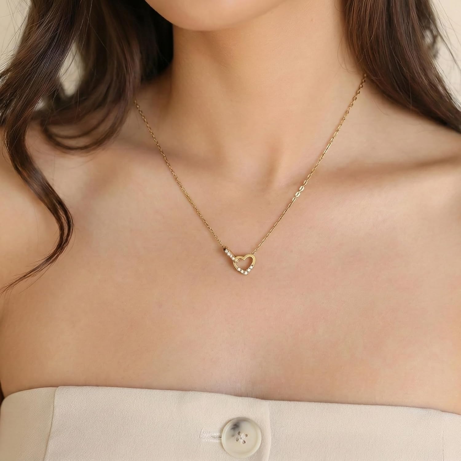 Valentine's Day Gift Heart Necklace for Women – 14K Gold Plated Small Open Heart Paperclip Pendant with Cubic Zirconia, Dainty Trendy Love Necklace, Cute Jewelry Gift - Image 3