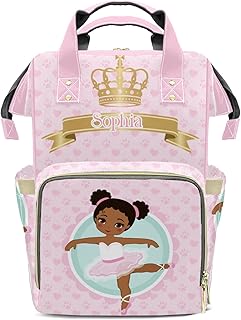 SunFancyCustom Cute Ballet Girl Pink Cute Diaper Bag Baby Nappy Bag Daughter Multi-Function Custom Baby Bag Picnic Diaper Carrying Bag Unisex Gifts with Name