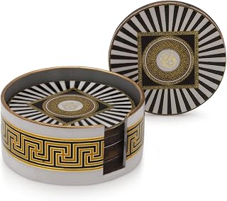 Attro Coaster 6Pcs Round Wooden Coaster Set for Room Décor, Office, Tea, Coffe and Drink - 6pcs Spiral Black Price In India