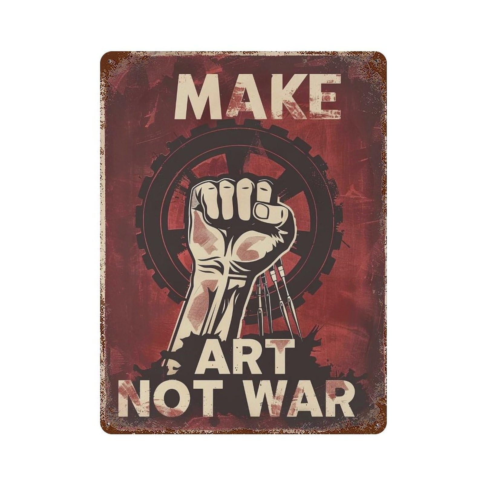 YHGERTKU Make Art Not War Grunge Screen 03 Wall Art Retro Iron Vintage Metal Tin Sign Poster Modern Decor for Living Rooms Gift 40x30cm