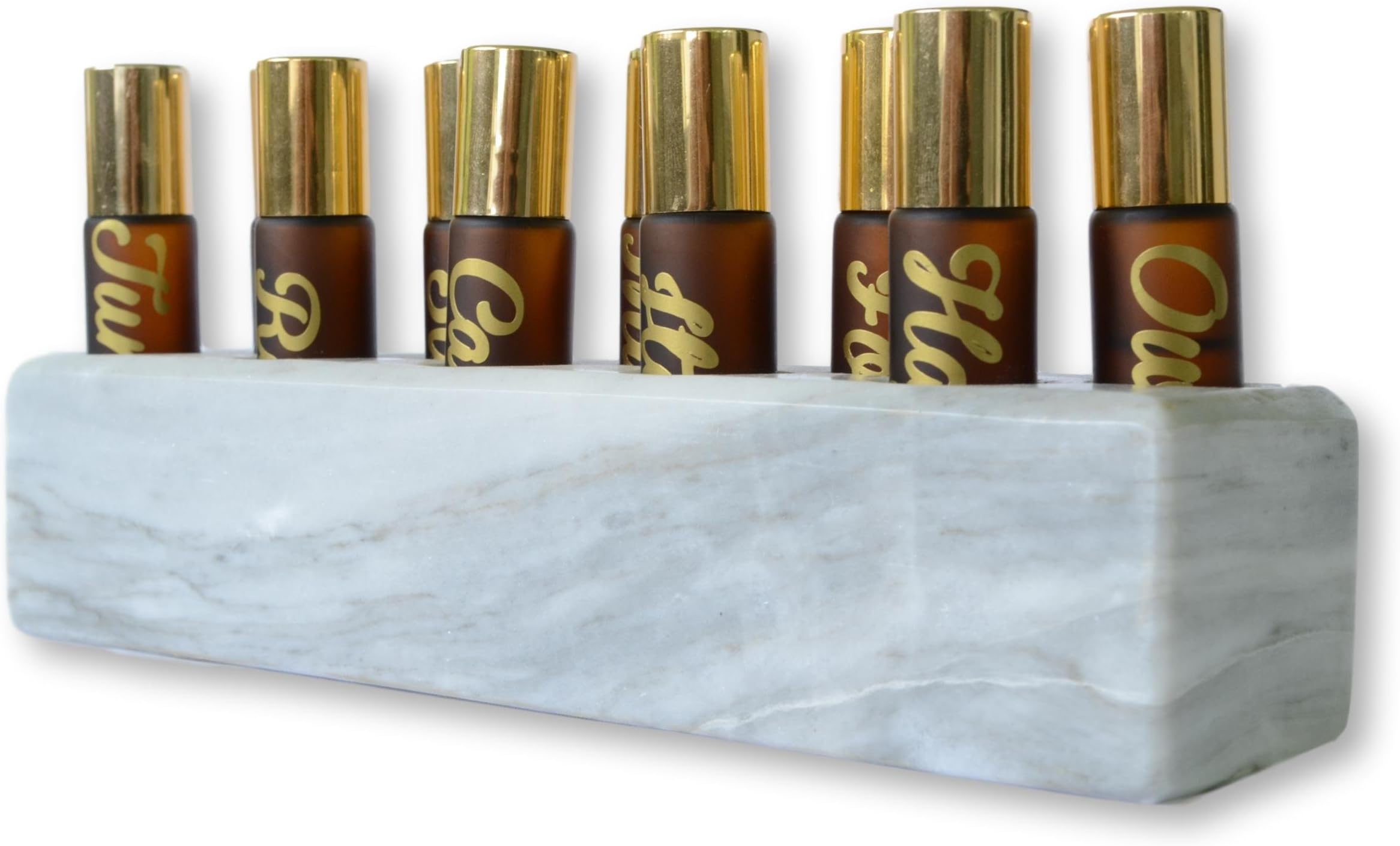 Shades of Nature Essential Oil Roller Bottle Holder - Storage and Display for 10, 10ml Roller Roller Bottles - 100% Onyx or Marble Stone (Grey Marble)