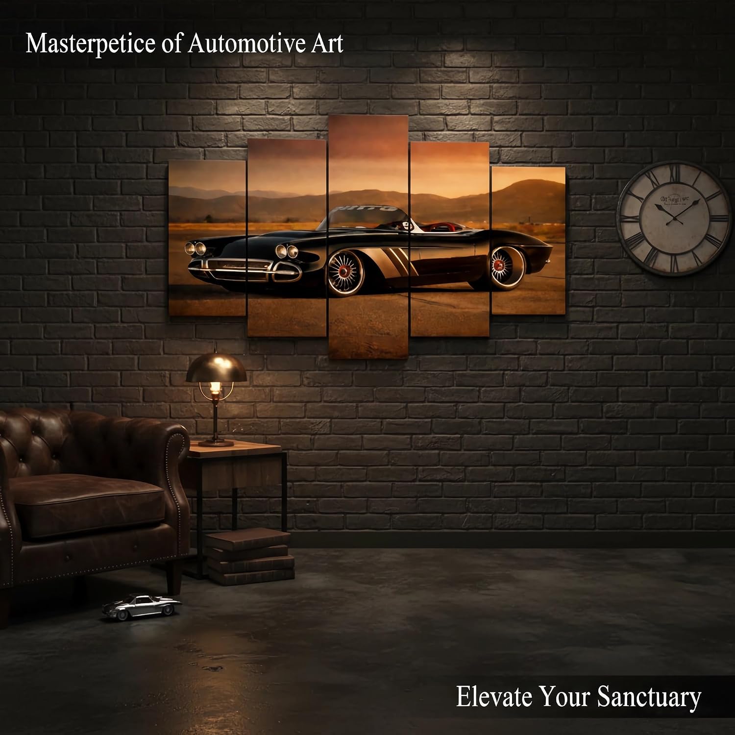 Muscle Car Canvas Wall Art for Boys Bedroom, Vintage Supercar Framed Canvas Print & Posters, Classic Automotive Wall Decor for Men Garage, Waterproof Ready to Hang Artwork-60x32inch