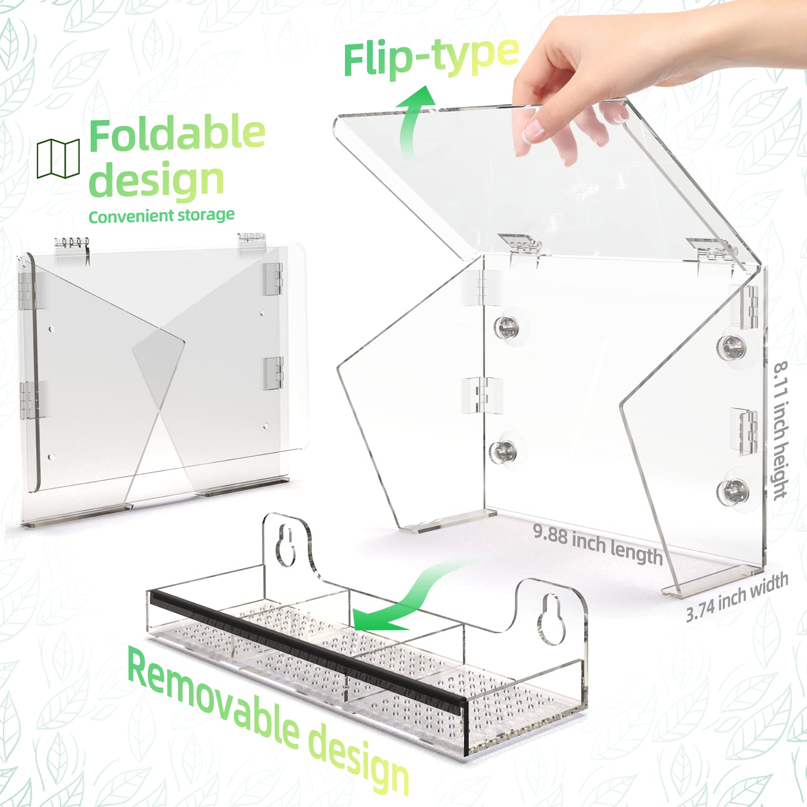 Ermete Window Bird Feeders with Strong Suction Cups, Clear Bird Feeder Window, Window Bird Feeder with Seed Tray, Large Outside Hanging Birdhouse Kits with Drain Holes (9.9in ×8.1in ×3.7in)