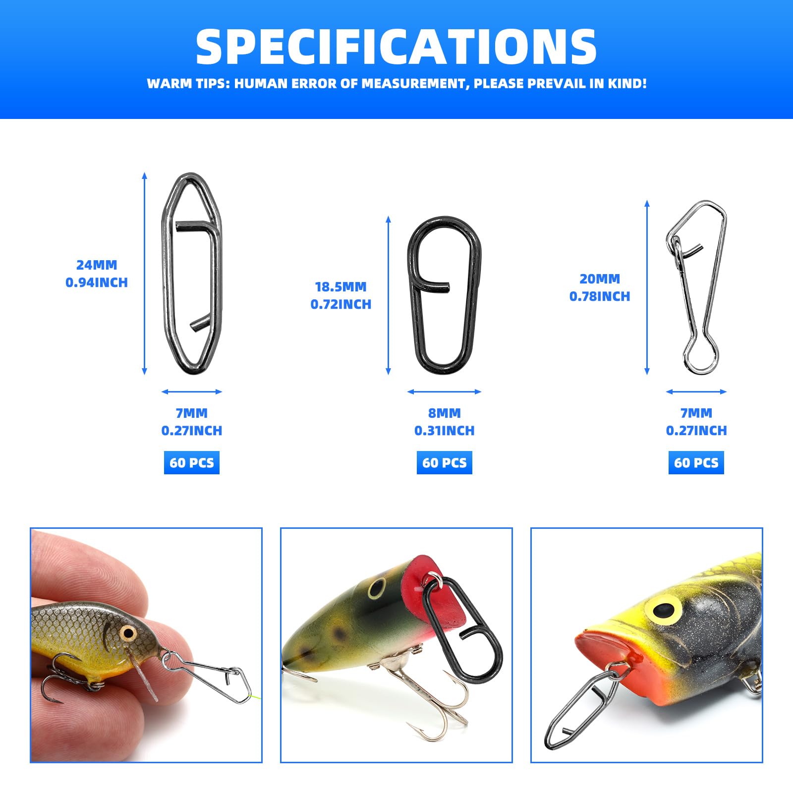 GLSJA 180Pcs Fishing Speed Clips, High Strength Fishing Snaps Fishing Power Speed Clips Stainless Steel Fishing Lure Connector Clip Kits for Fishing Lure Quick Change with Tackle Box
