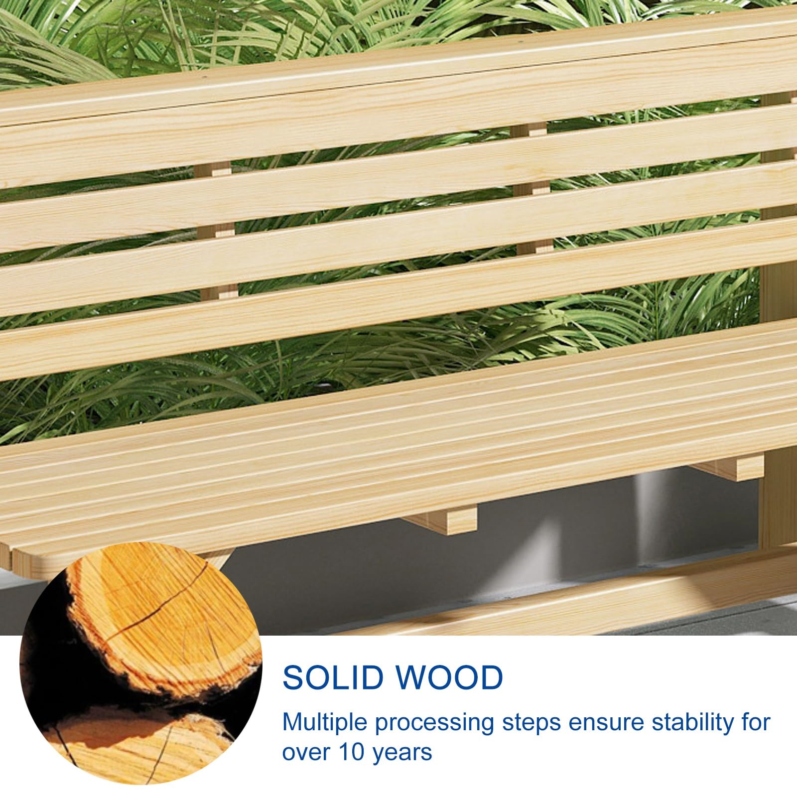 Bank Outdoor aus Massivholz, Wetterfeste Garten Bank mit Rückenlehne, Holzbank für 2-4 Personen, Ideal für Garten Rasen und Park(Beige,80cm)