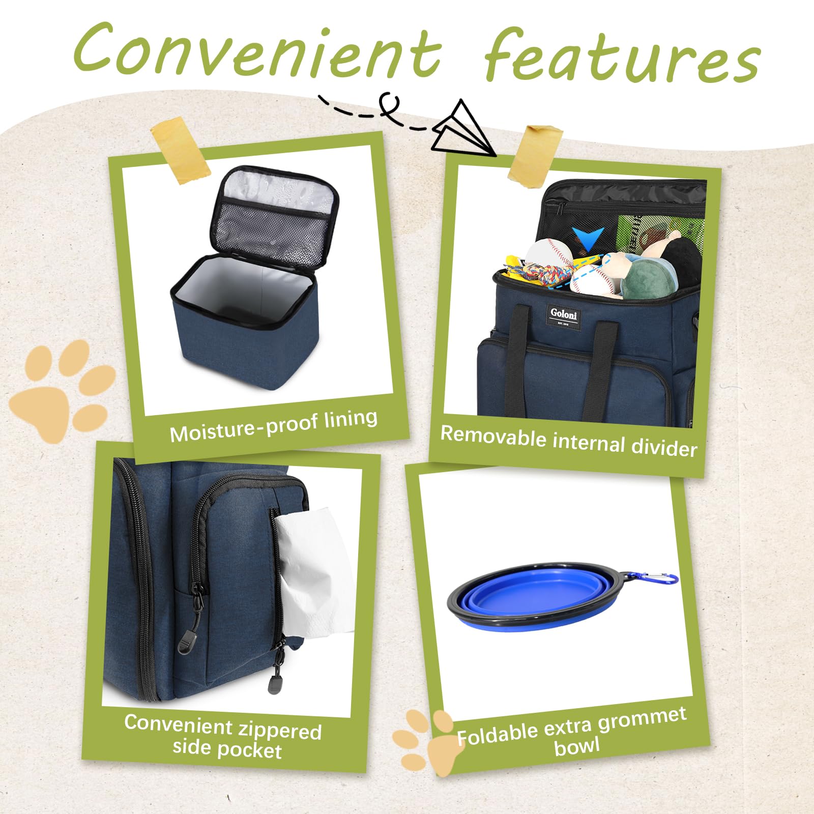 Goloni Hunde-Reisetasche, 6er-Set, von Fluggesellschaften zugelassen, Wochenend-Hundetaschen für Reisen, mit mehreren Taschen, Geschenk für Hundebesitzer, Blau