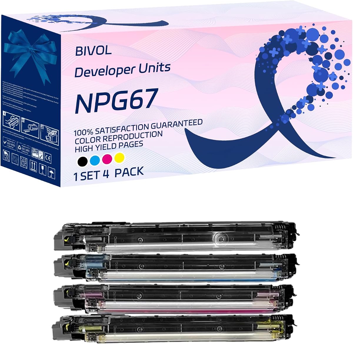 Unidades de desarrollo NPG67 compatibles con impresoras Canon imageRUNNER Advance C3525i C3530i, con chip, alto rendimiento 340000 páginas, colores vivos (paquete de 4 BK/C/M/Y)