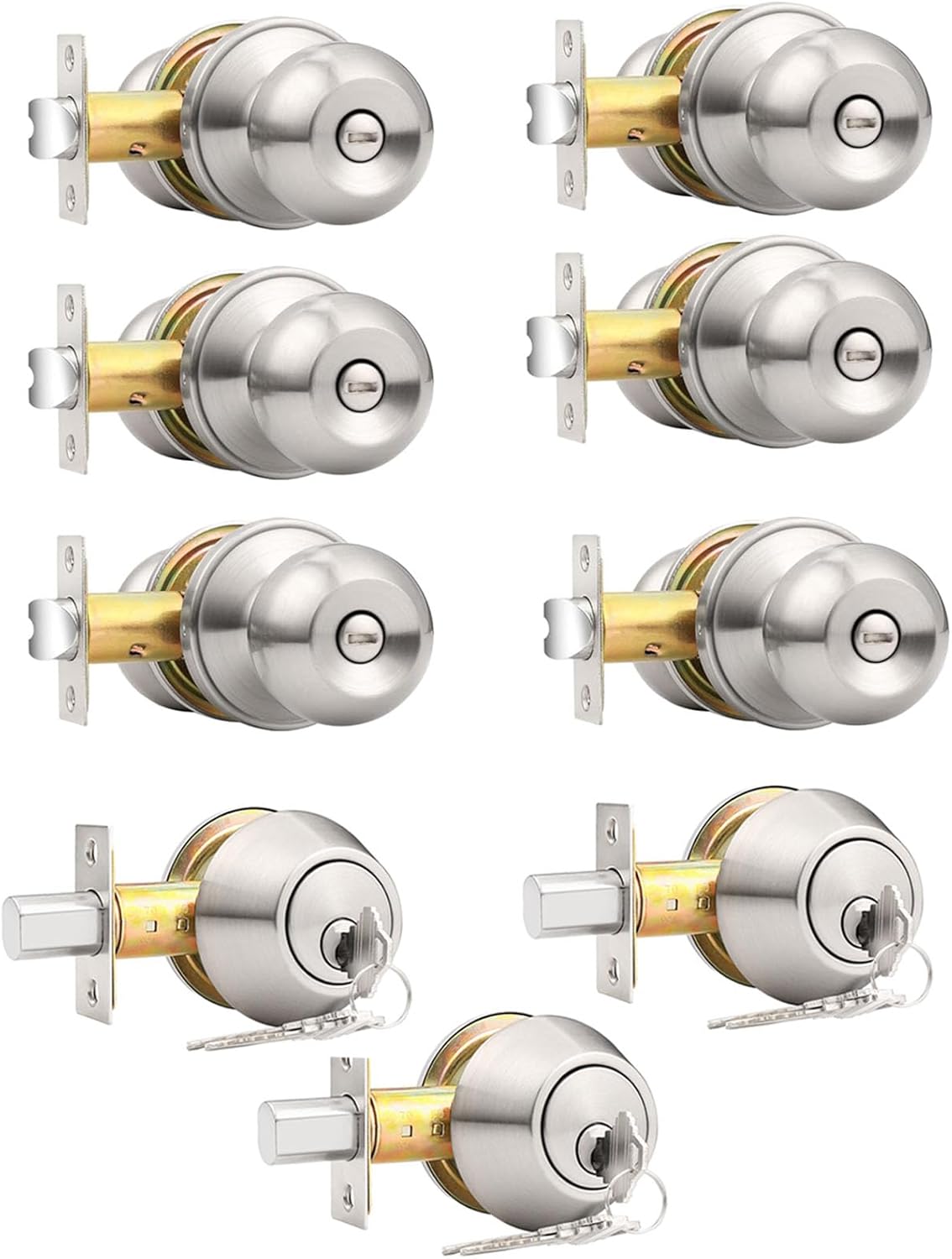 Probrico 6 Pack Privacy Door Knob and 3 Pack Single Cylinder Deadbolts Keyed Alike
