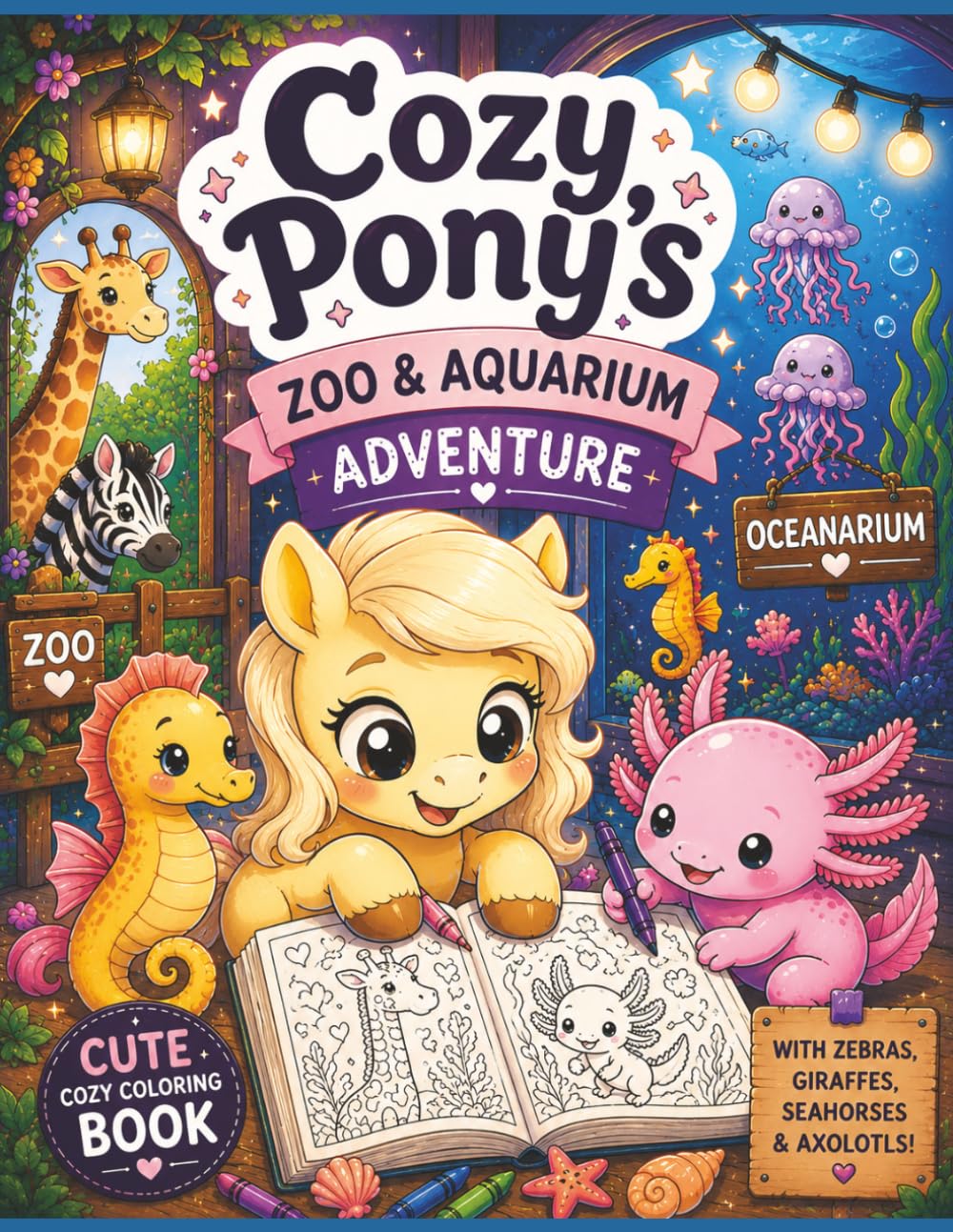 Cozy Pony’s Zoo & Aquarium Adventure: Cute Cozy Coloring Book with Adorable Animals and Axolotl Friends (Cozy Pony (Animal) Coloring Series)