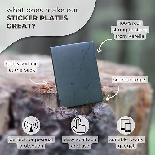 Miniatura 3 de Protector de placa adhesiva de piedra de shungita genuina de 1.181 x 1.575 in (1,18 x 1,57 pulgadas)  Placa de protección de cristal de shungite