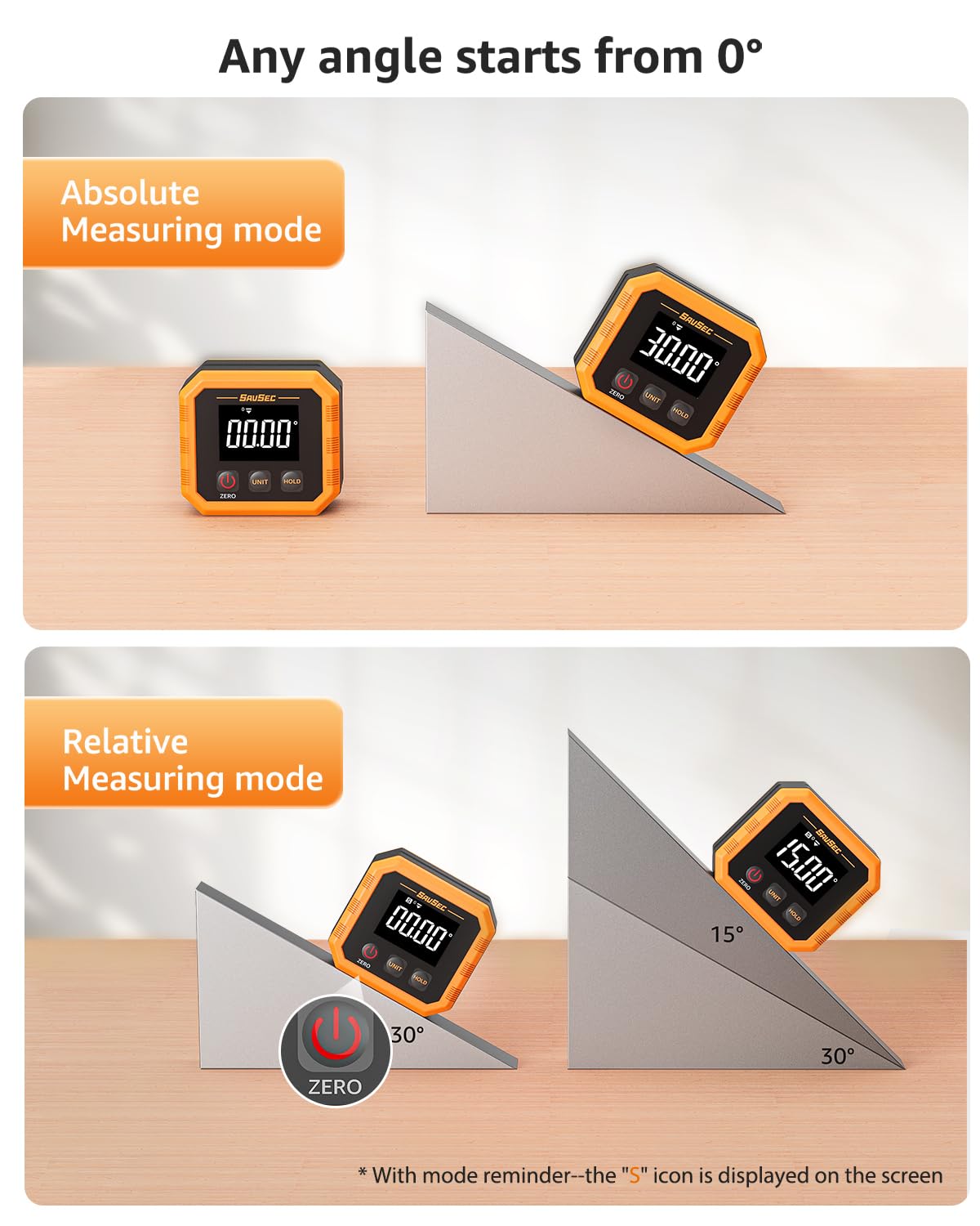 Rechargeable Digital Angle Finder, Digital Angle Gauge with Magnetic Back&Base, ±0.1° Accuracy Protractor Inclinometer Woodworking Tools, IP54, 360° Flip Screen, for Construction, Machinery