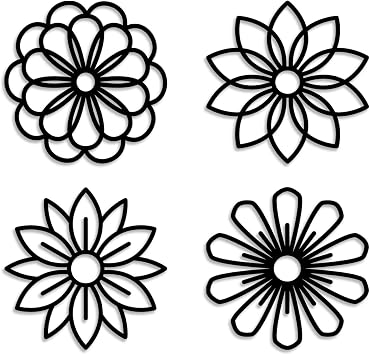 LIYOUYA 4 Pieces Geometric Blooming Floral Metal Wall Decor - Rustic Farmhouse Decor Black Simple Wildflower Wall Art Home Decor for Living Room, Bathroom, Bedroom, Dining Room Black