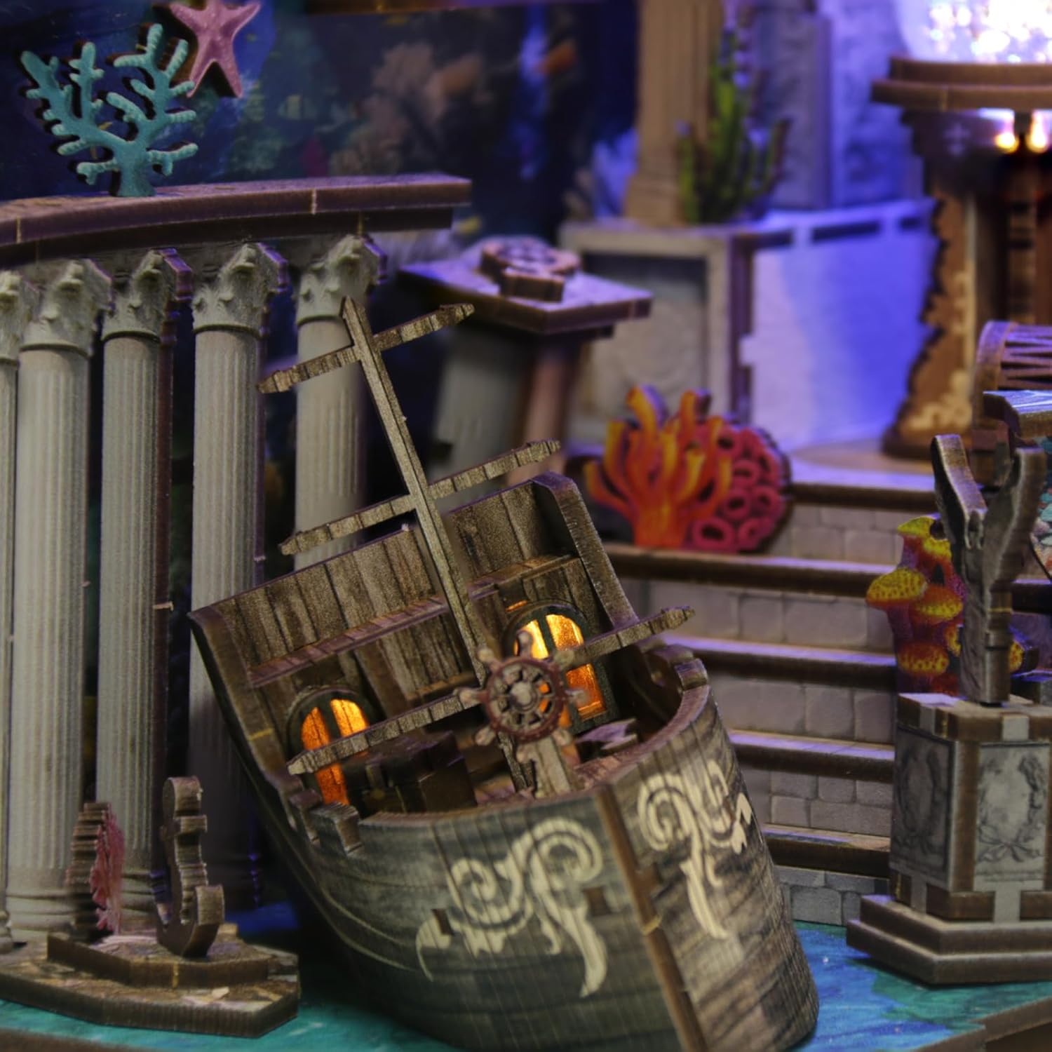 DIY Book Nook Kit 3D Wooden Puzzles for Adults, Bookstore Miniature House Kit Book Nook Bookshelf Insert Decor with LED Lights Craft Kits