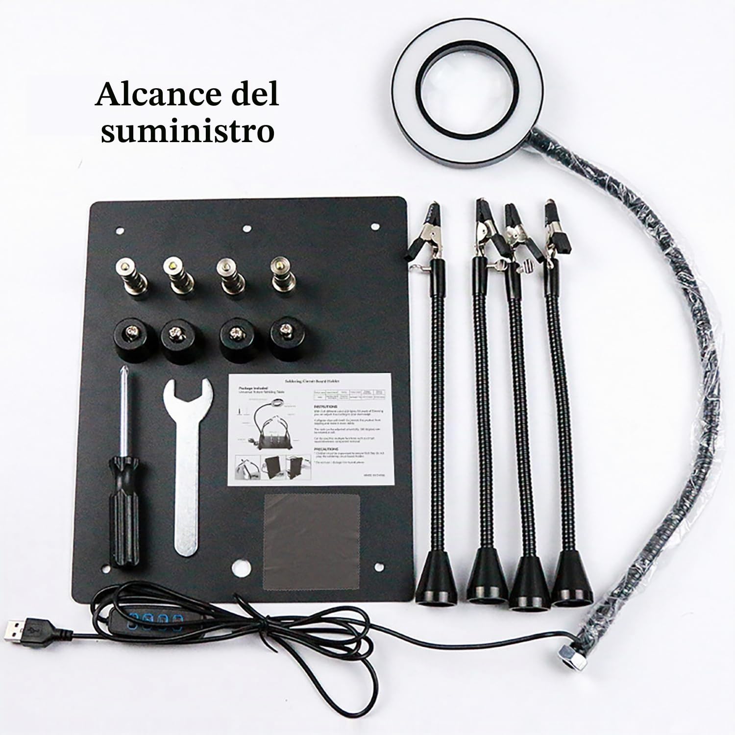 Soldadura a Tercera Mano,Con Lámpara De Aumento Led 6x,Mesa Auxiliar De Soldadura Manual Con 4 Brazos Flexibles,Mesa De Soldadura Con Luz,Adecuada Para Soldadura, Joyería y Bricolaje