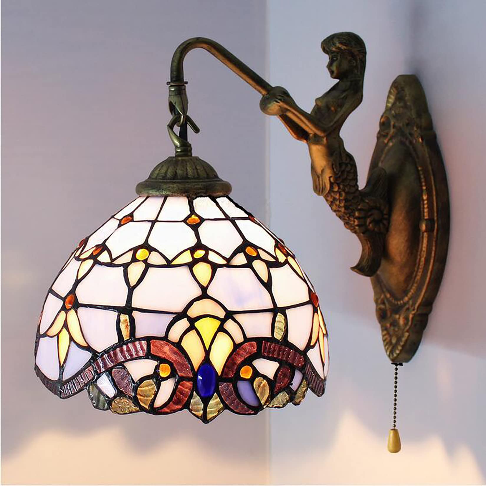 Applique Murale Tiffany BLEU MERMAID 8 Pouces Luminaire Baroque LED BOTOWI