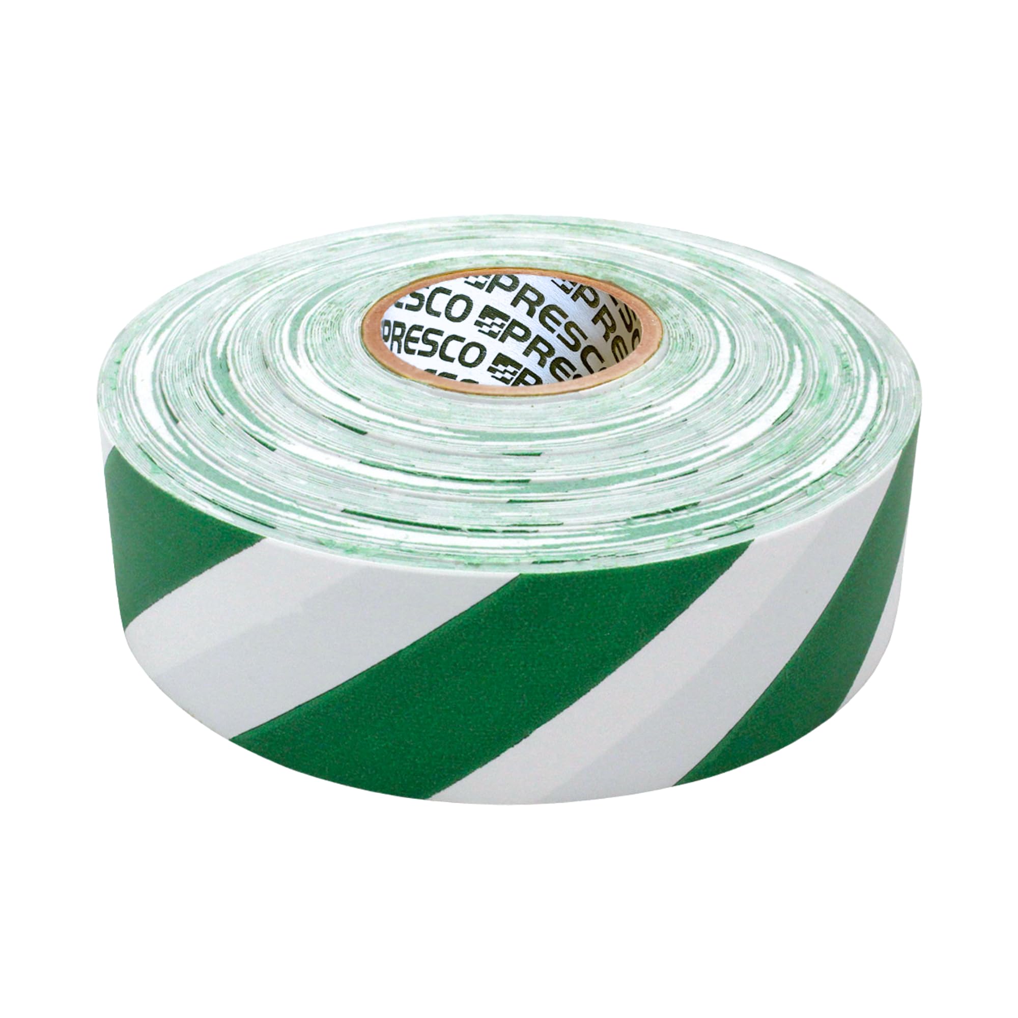 Presco Stripe Cinta de bandera con rollo estampado: 1-3/16 in. x 300 ft. (Rayas blancas y verdes)