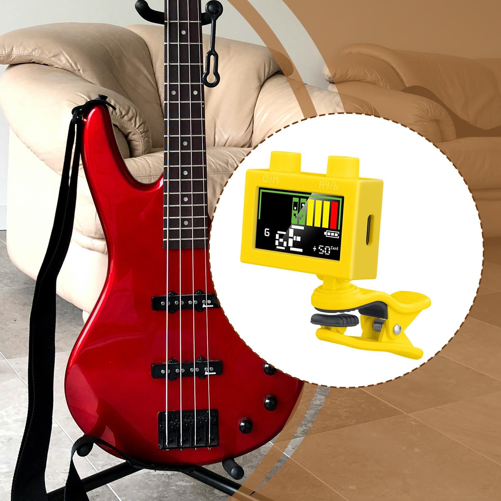 Accordatore Clip Digitale Accordatore Elettronico Metronomo Clip Tuner Schermo Grande Funzione Cromatica Rotazione 360 Gradi Adatto per Chitarra B, giallo