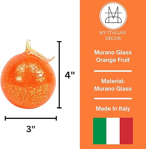Miniatura 2 de MY ITALIAN DÉCOR Figura naranja de cristal de Murano hecha a mano, 4 pulgadas de alto, fruta de vidrio soplado, pisapapeles, decoración de vidrio,