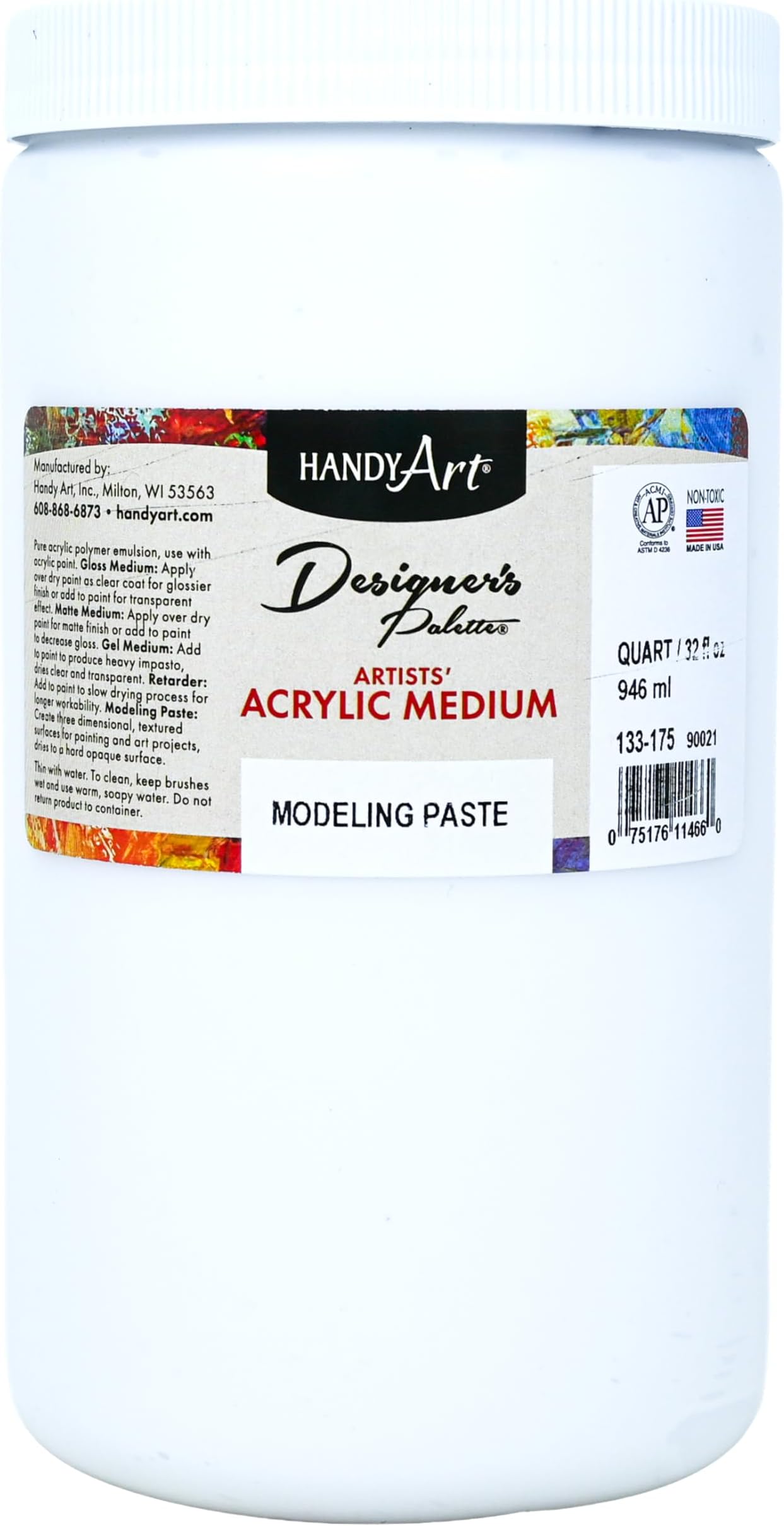 Handy Art Designer's Palette Artist Acrylic 32 ounce, Modeling Paste Medium