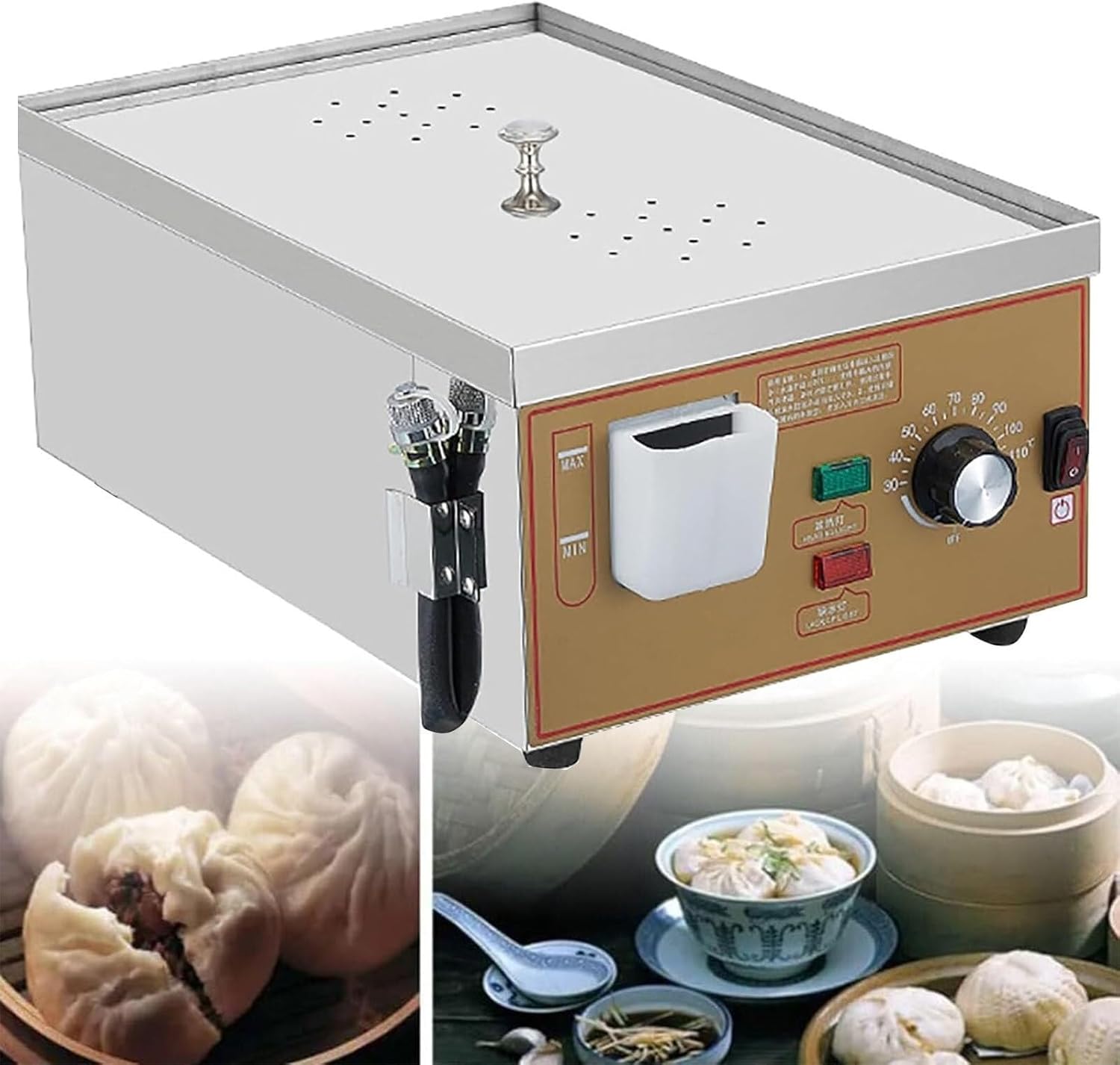 Commercial Steamed Buns Machine,2 Hole Food Steamer with Water Level Port & Steam Vent for Home Buffet Restaurant,Hole