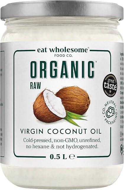 Eat Wholesome Organic Virgin Coconut Oil, Raw Cold-Pressed, 500 ml, Glass Jar in Box, for Cooking, Baking, Skincare & Hair