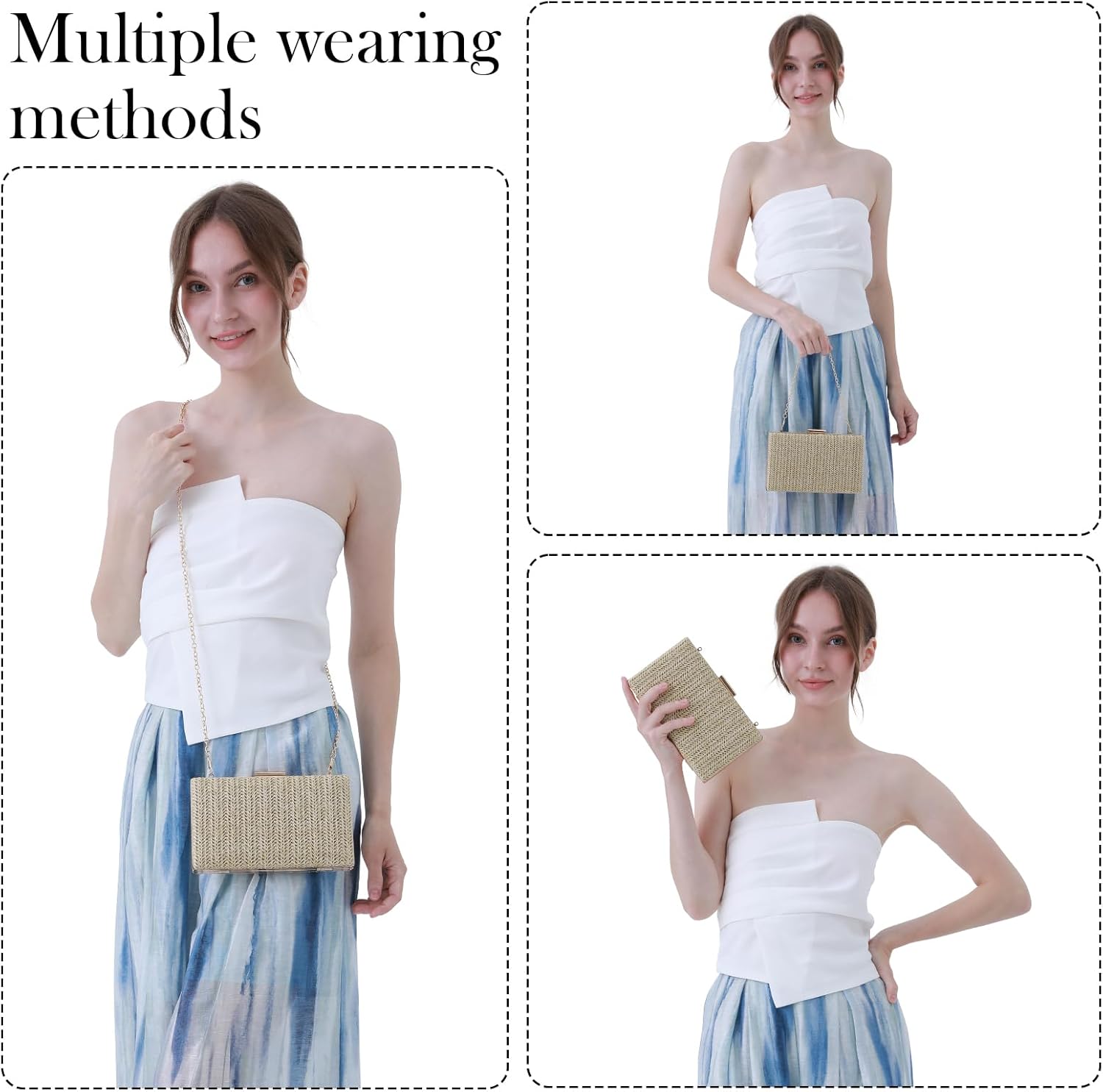 Summer Straw Clutch Purses for Women, Raffia Woven Crossbody Handbags, Evening Bag for Party Wedding - Image 2