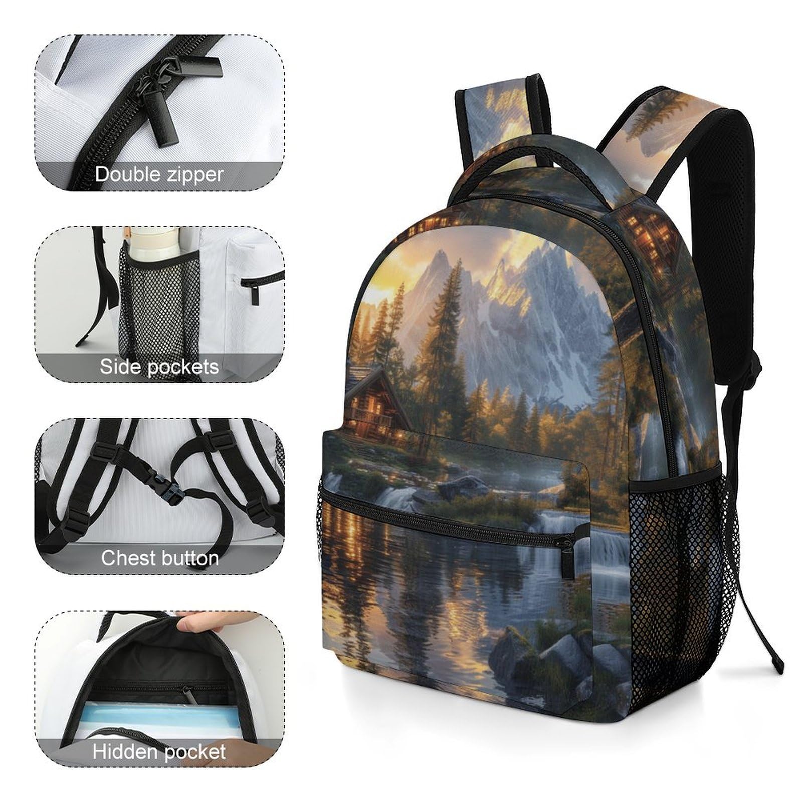 Cabaña de montaña Mochila Niña Niño hermoso paisaje Morrals Cómoda Y Versátil Mochila Colegio Mochila Infantil De Gran Capacidad Para Niñas Y Niños One Size