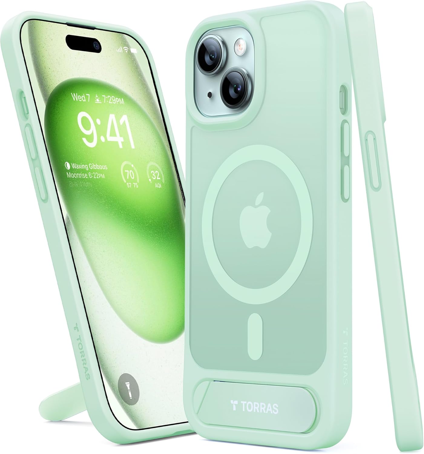 TORRAS Upgrade Magnetic & Stand Designed for iPhone 15 Case fit for MagSafe, 12FT Mil-Grade Shockproof Phone Case for iPhone 15 6.1 Inch 2023 Built-in Invisible Kickstand, Pstand Series, Matte Green