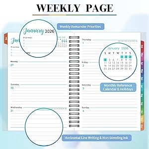 2026 Planner - Planner 2026, January 2026 - December 2026, 6.4" x 8.5", 2026 planner Weekly and Monthly with PP Cover and Colorful Tabs - Black