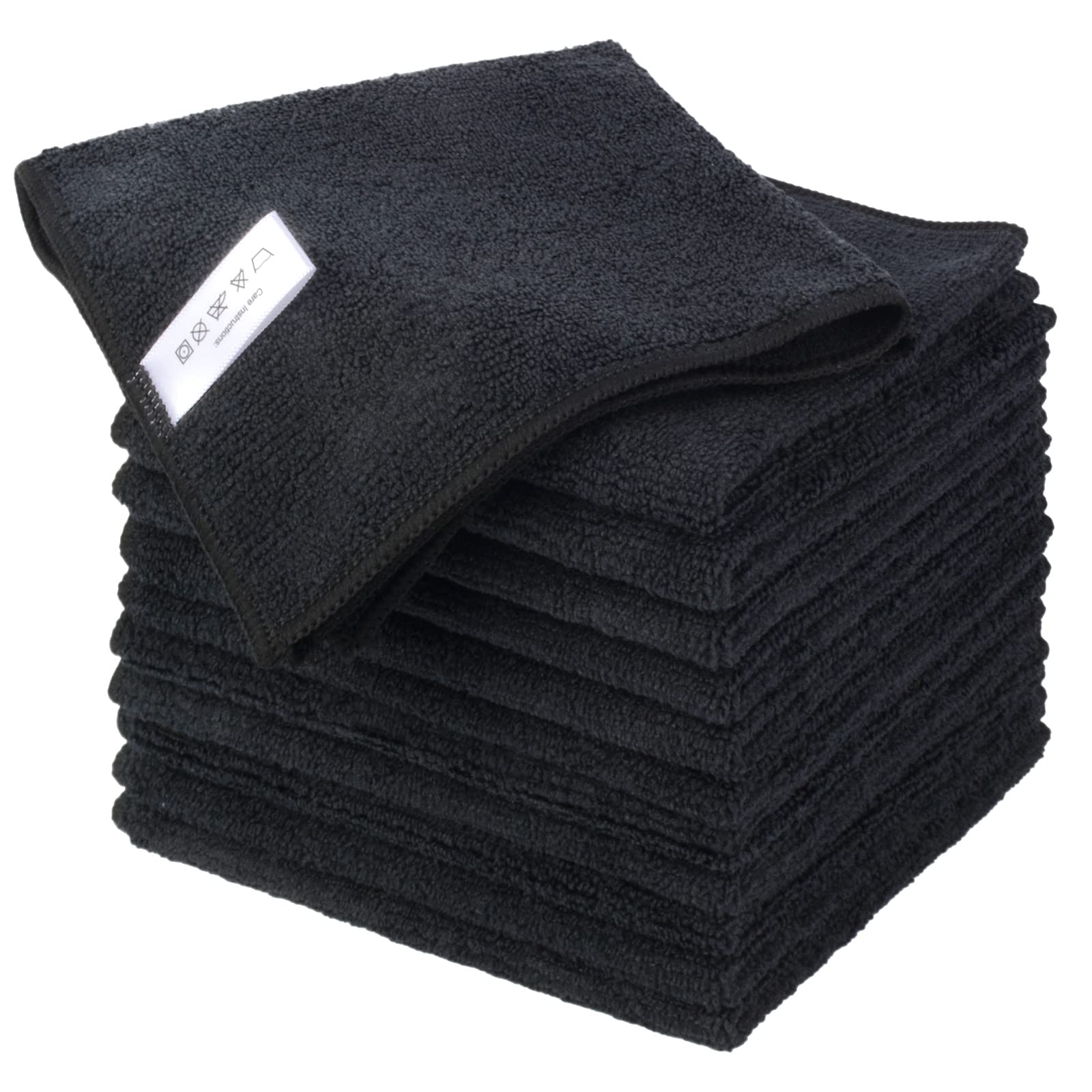 SINLAND Microfiber Cleaning Cloth Tea Towels Absorbent Dish Cloth Kitchen Streak Free Dish Rags Glass Cleaning Cloths 12inchx12inch 12 Pack BlackCompact by Design (Certified by Amazon)
