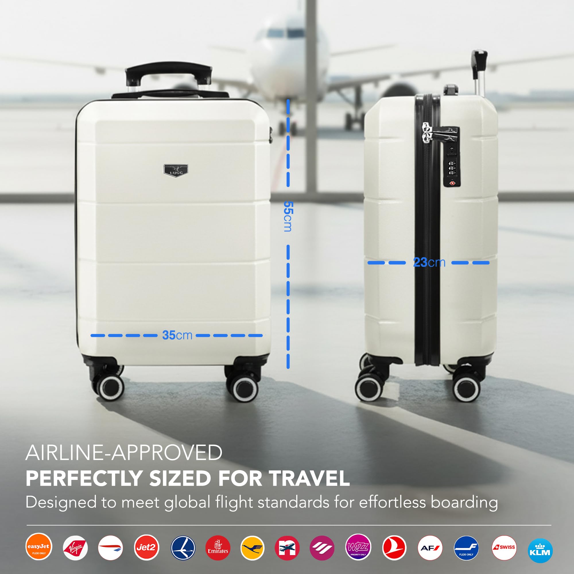LUGG - Jetset 40cm Suitcase - 40x30x20cm- Ryanair Compatible - Underseat Size - Hard Shell ABS - Spinner & Removable Wheels - Lightweight Travel Luggage- Cream/Brown — view 104