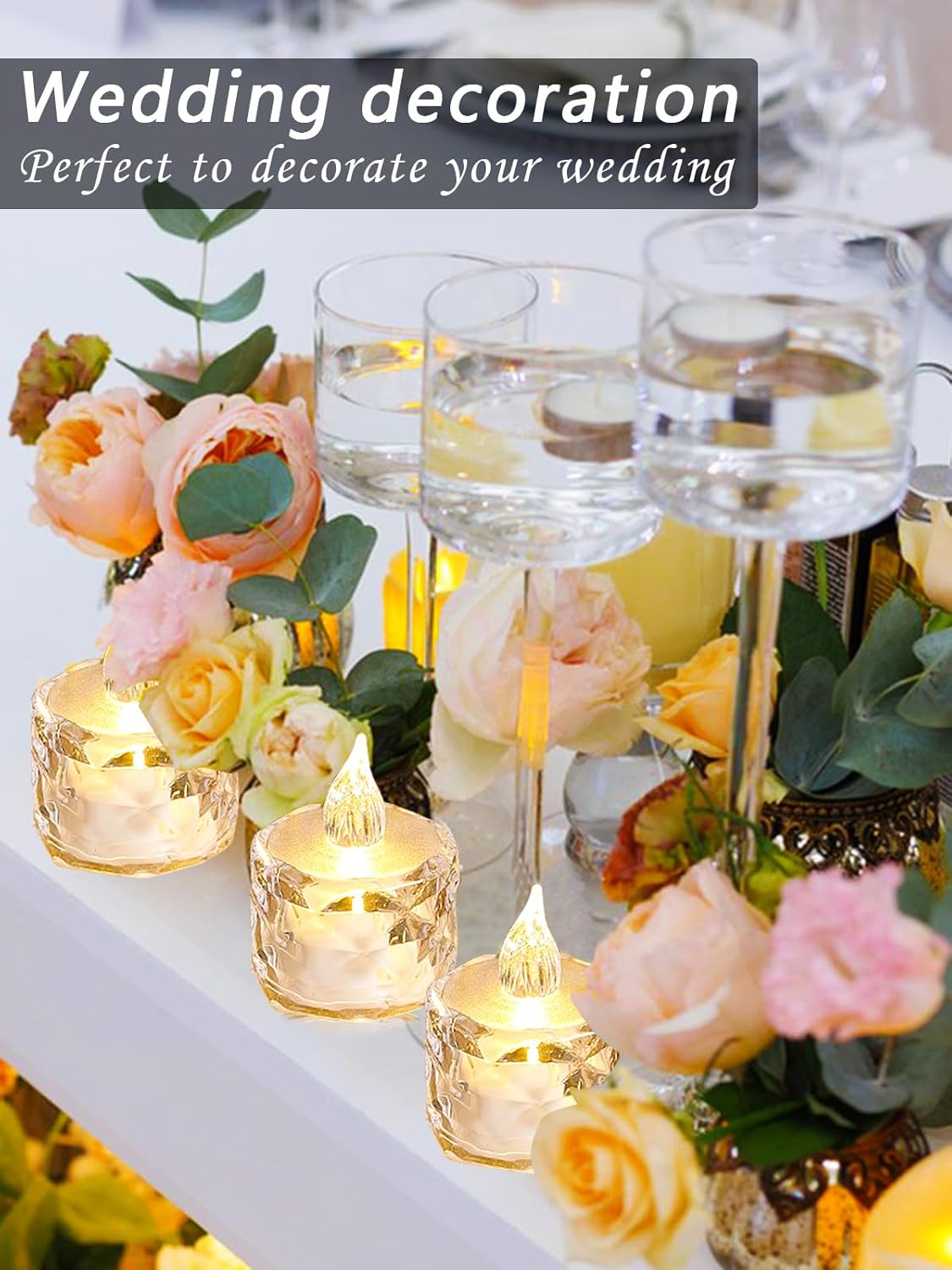 24pcs Flashing Battery Powered LED Votive Tea Candles, Realistic Electronic Fake Candles for Birthday Gifts for Women Mom Grandma Mother's Day Decoration