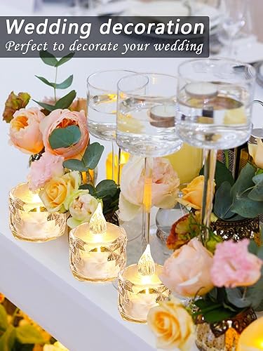 Miniatura 3 de Luces de vela de cristal sin llama, 12 paquetes de velas LED redondas pequeñas parpadeantes alimentadas por batería, adecuadas para bodas, mesas de