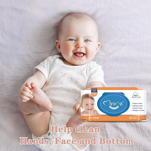 Miniatura 3 de Minime Toallitas para bebé Sensitive Care, 99% agua, sin perfume, hipoalergénicas, 6 paquetes abatibles (384 toallitas en total)