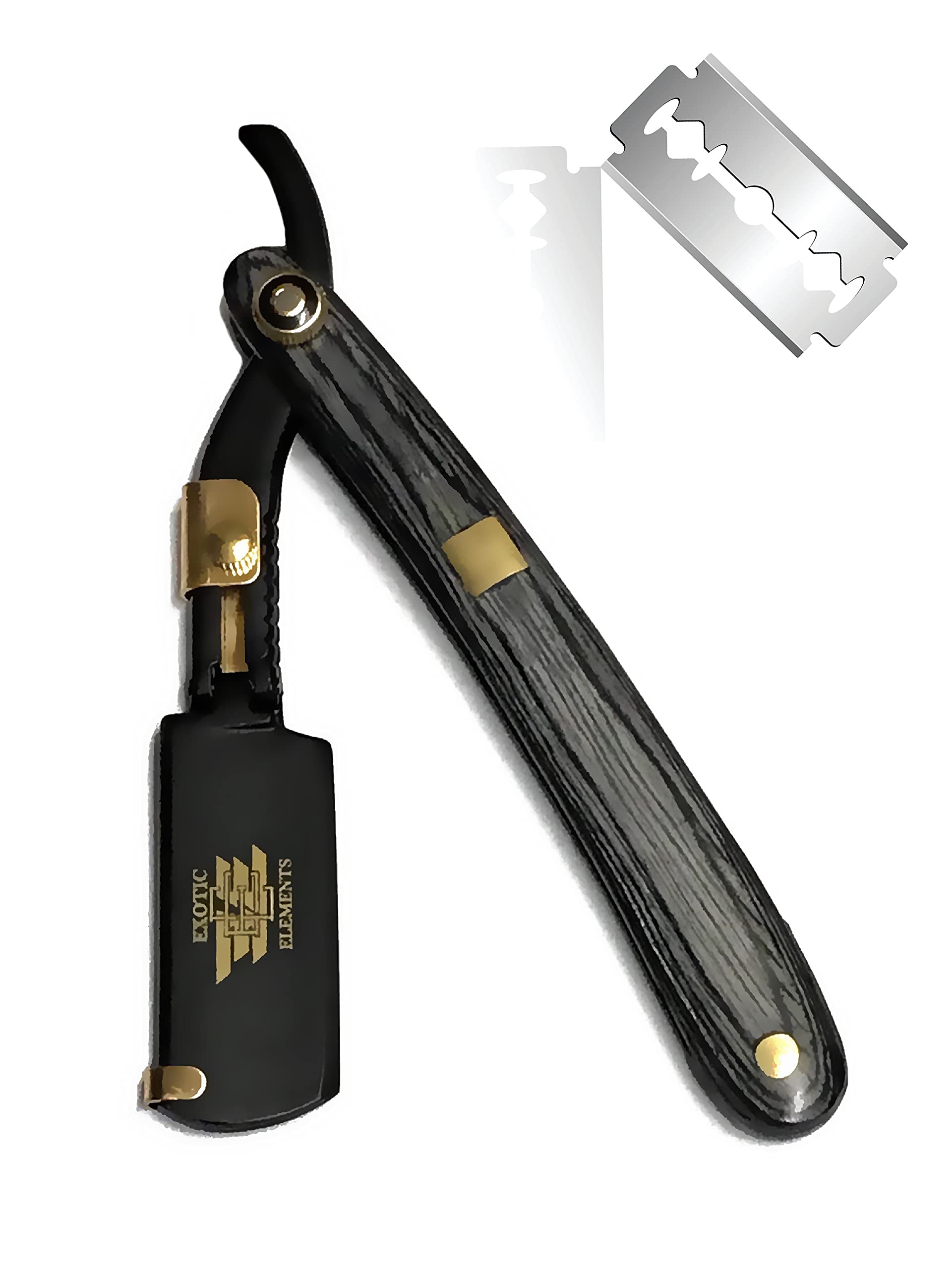 Double Edge Blade Holder Shaving Razor – Barbershop Professional Level Straight Edge Classic Safety Razor – Black and Gold Cool Design Folding Hair Shaver – Grooming Shape-up Beard Mustache