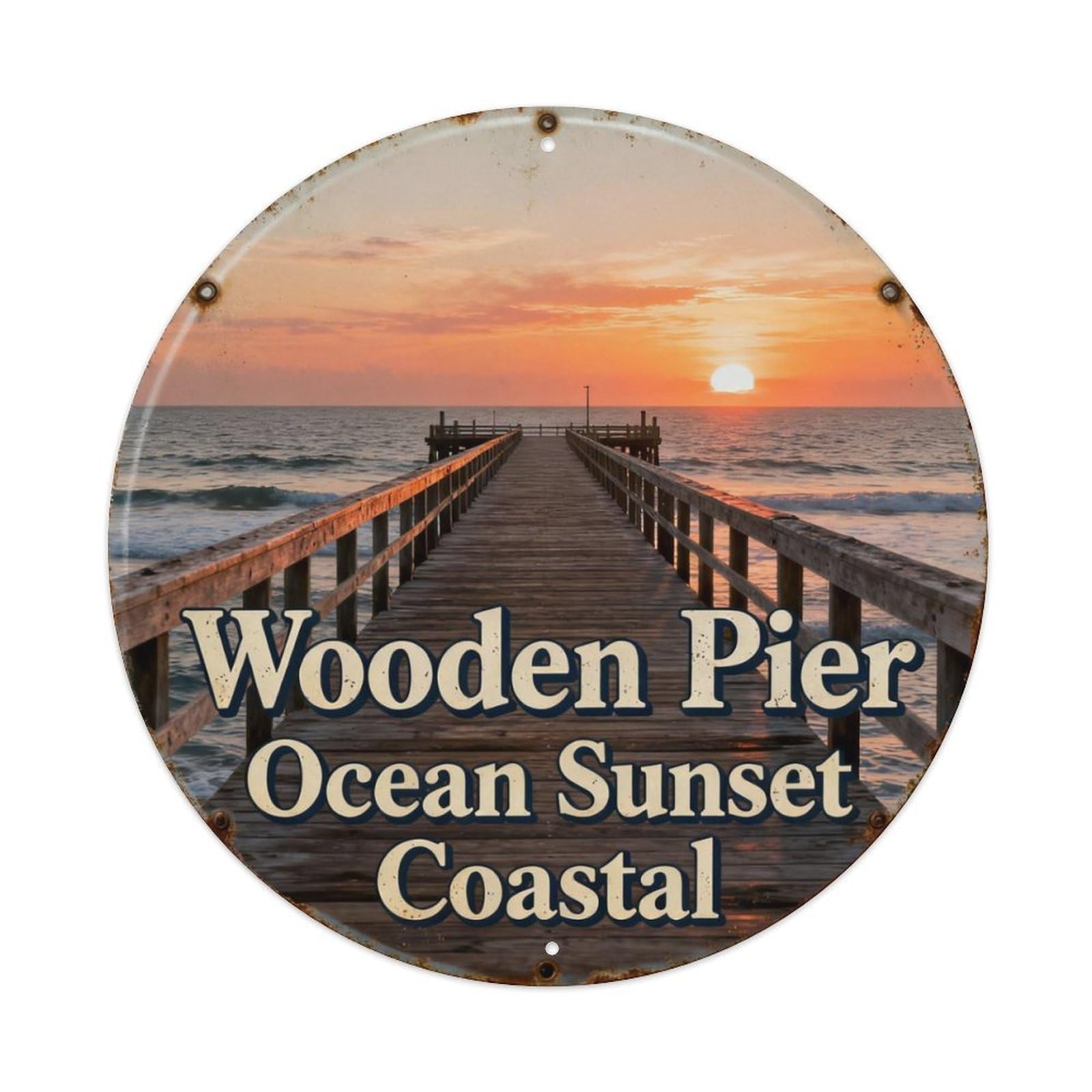 Wooden Pier Ocean Sunset Coastal Metal Tin Sign Plaque