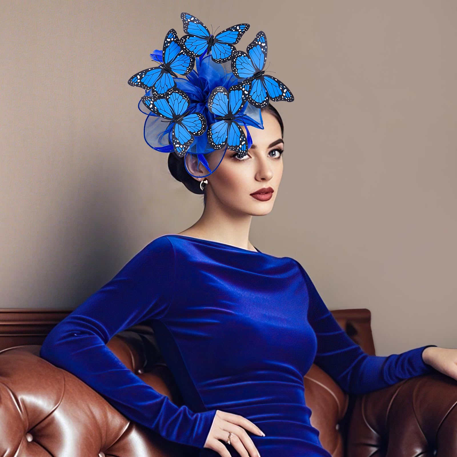 Zinniday Butterfly Organza Derby Hats - 1920s 50s Blue Monarch Butterfly High Tea Party Hat with Hairpin, 2025 Derby Attire Headwear for Women Lady Girls Masquerade Ball Party Costume